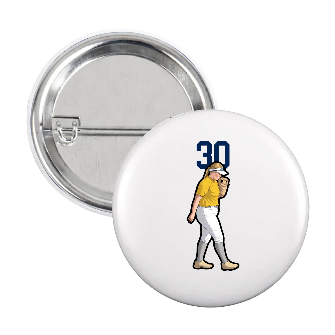 Game Day Button — Number Top in White