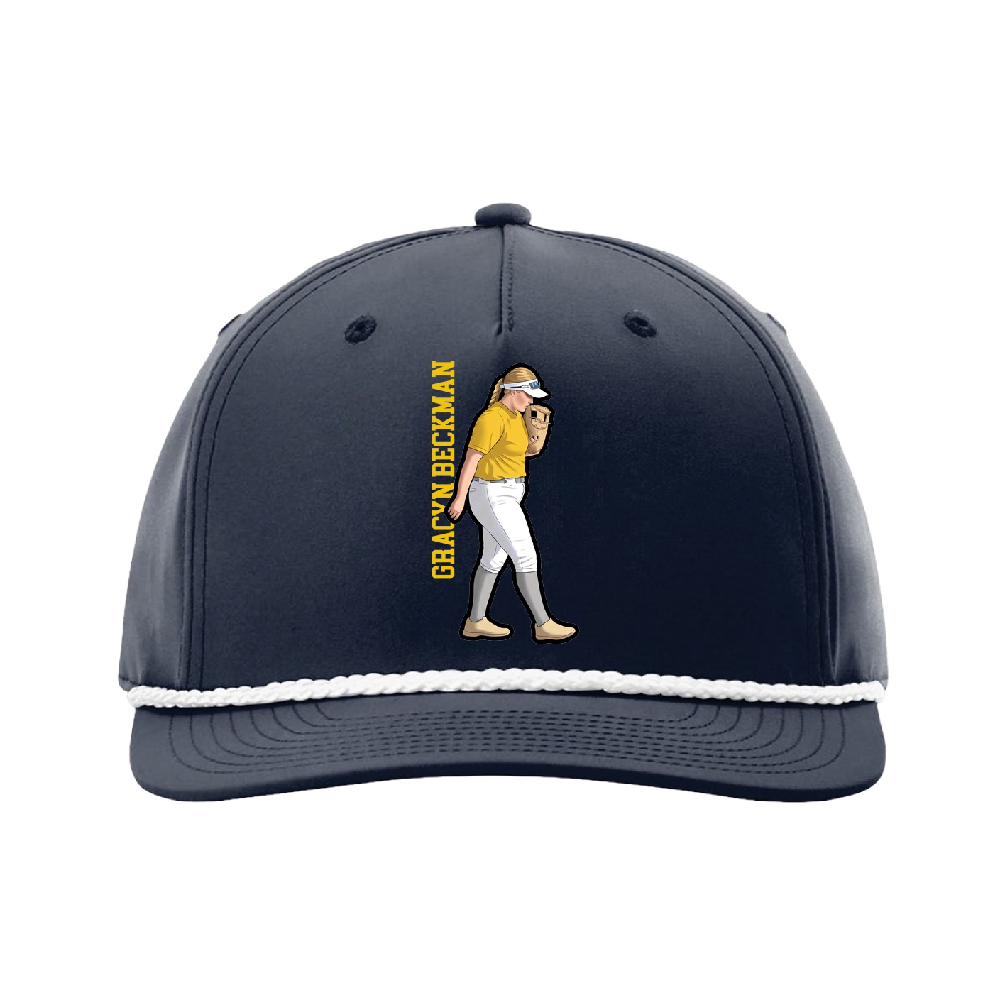 Five-Panel Classic Rope Cap — Name Vertical in Navy
