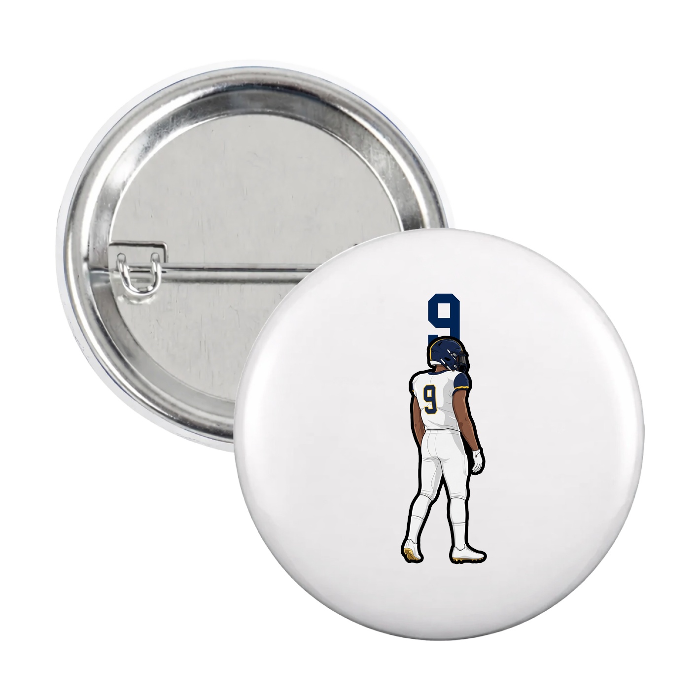 Game Day Button — Number Top in White