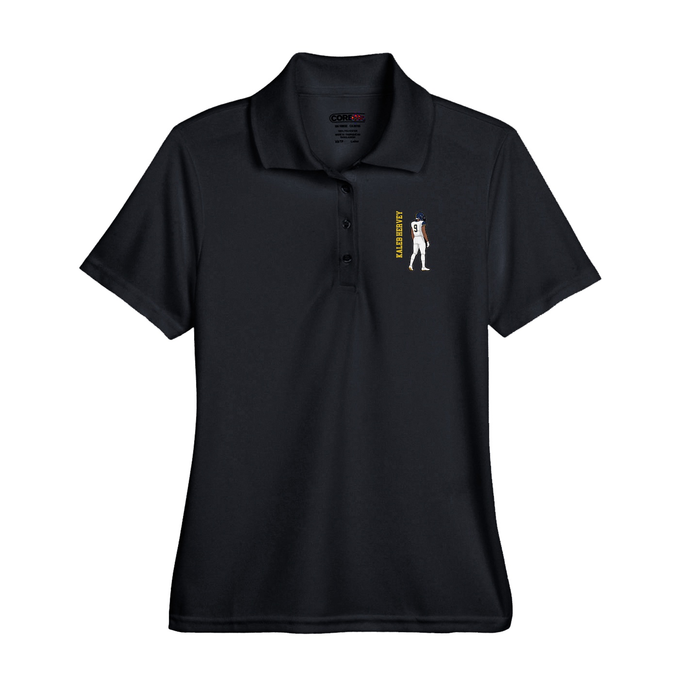 Performance Polo — Name Vertical in Black