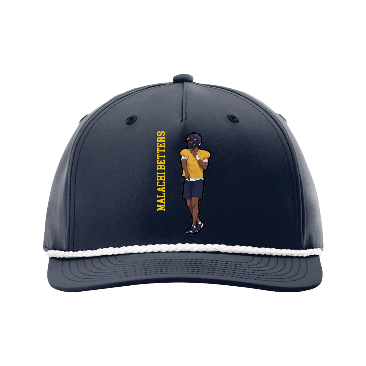Five-Panel Classic Rope Cap — Name Vertical in Navy