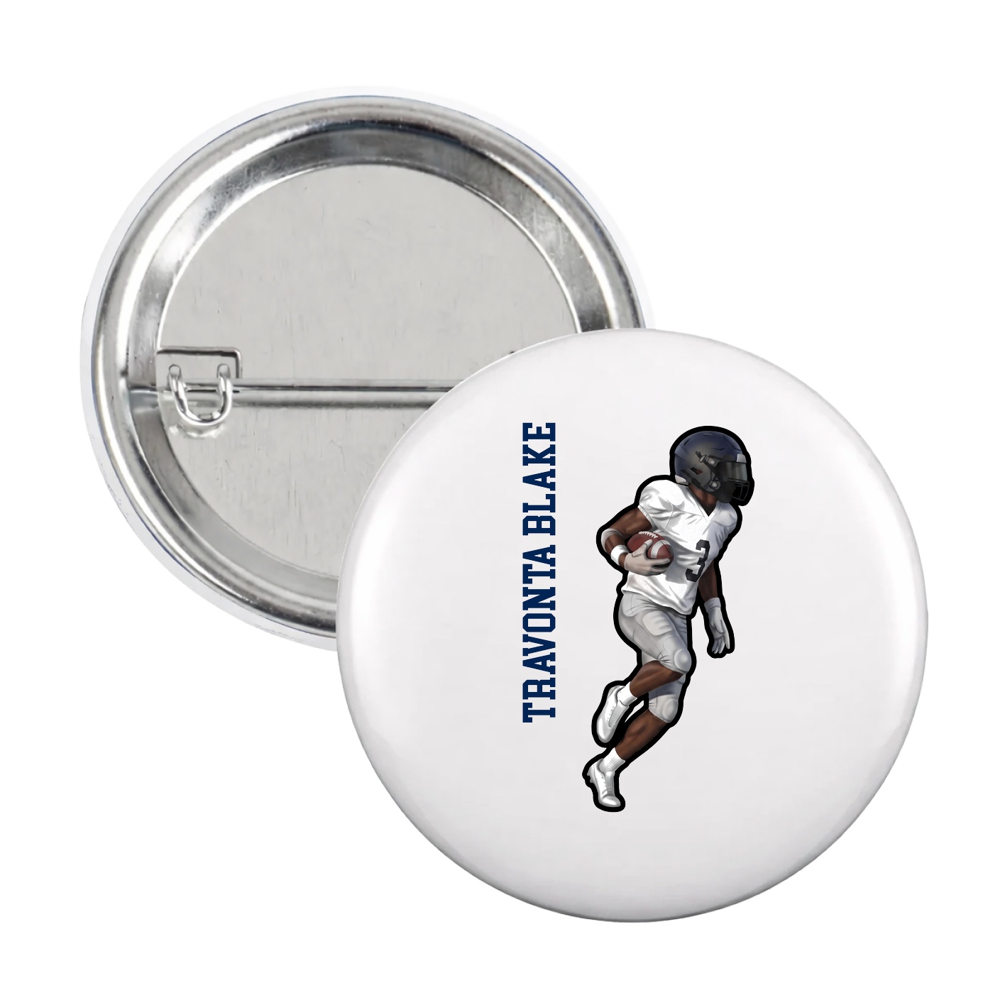 Game Day Button — Name Vertical in White