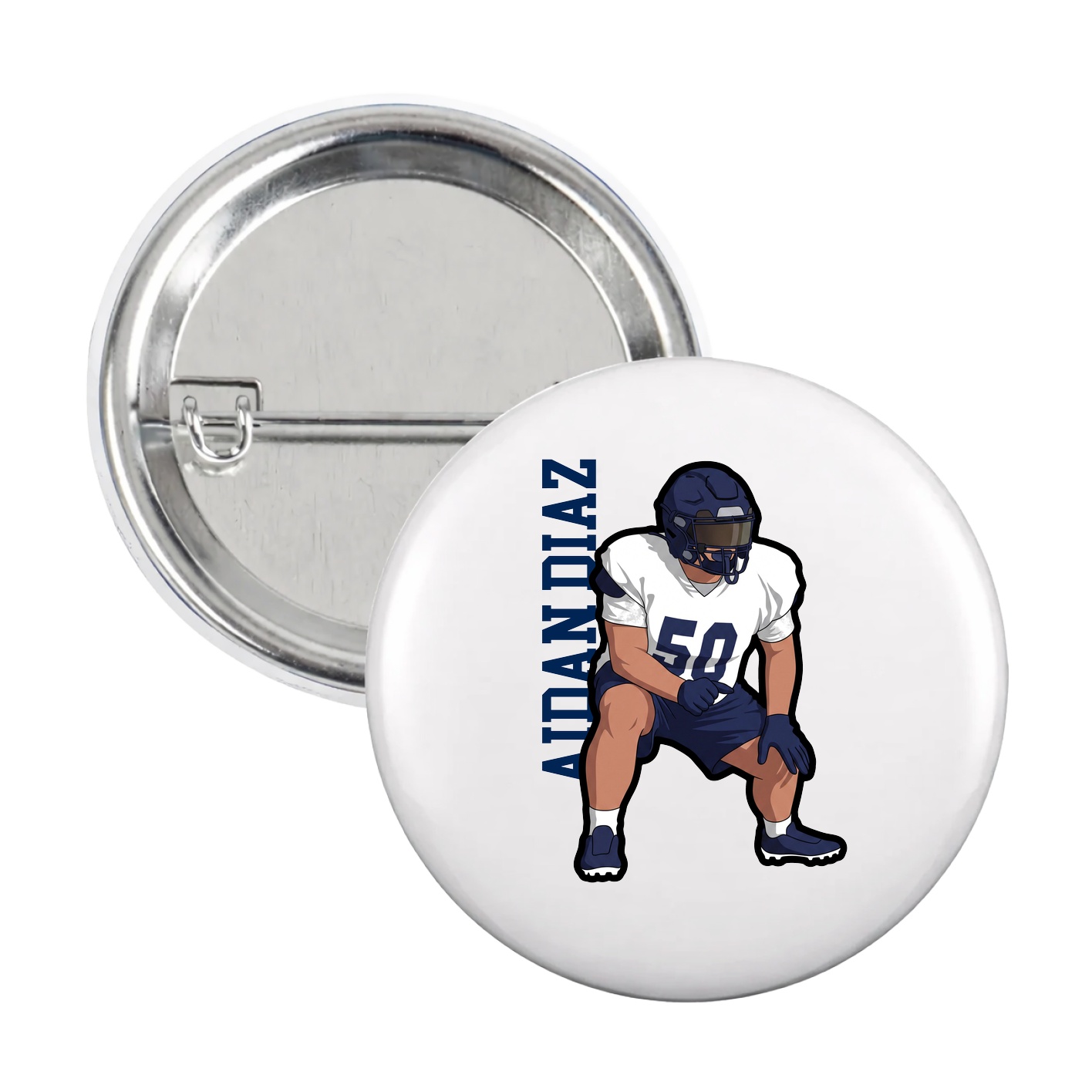 Game Day Button — Name Vertical in White