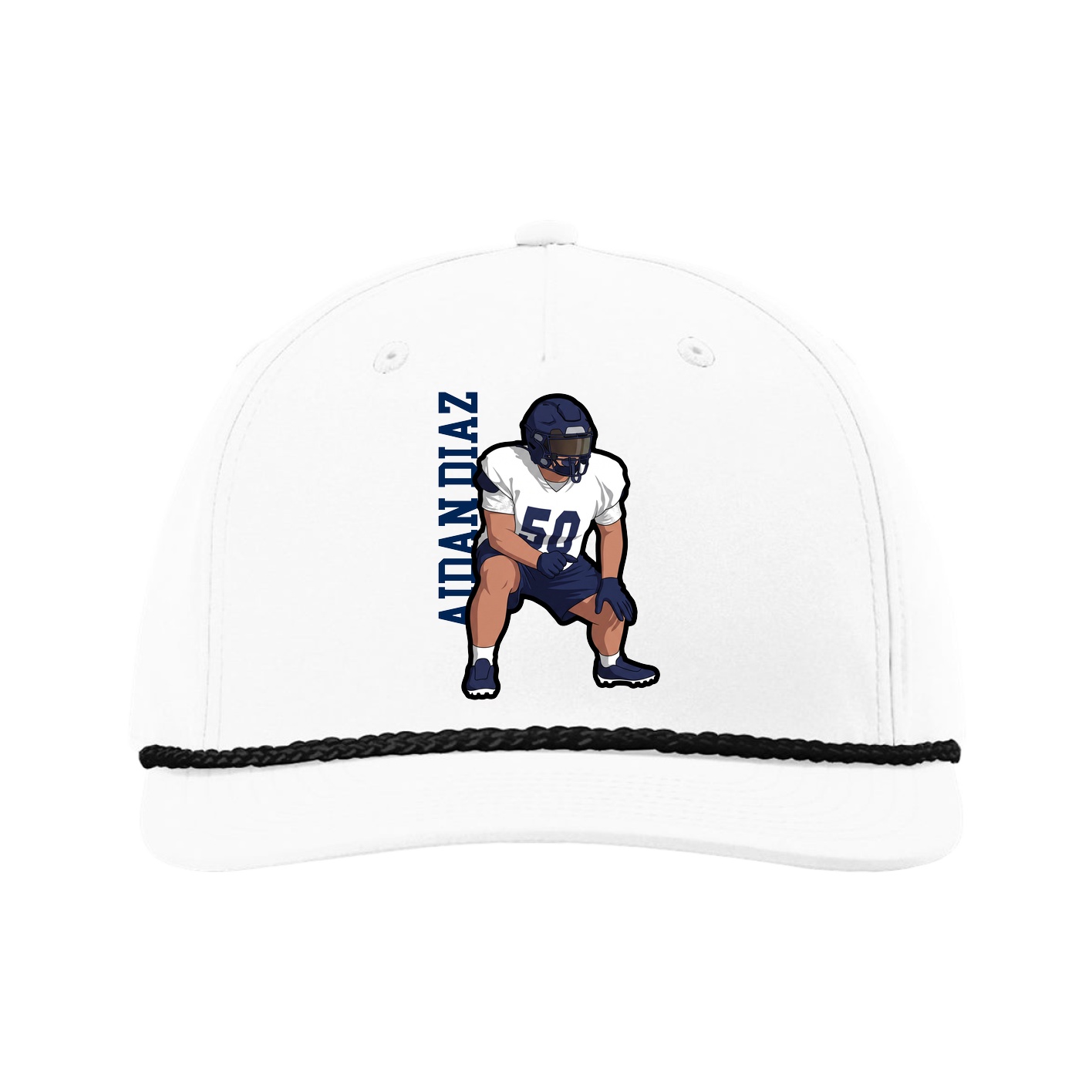 Five-Panel Classic Rope Cap — Name Vertical in White