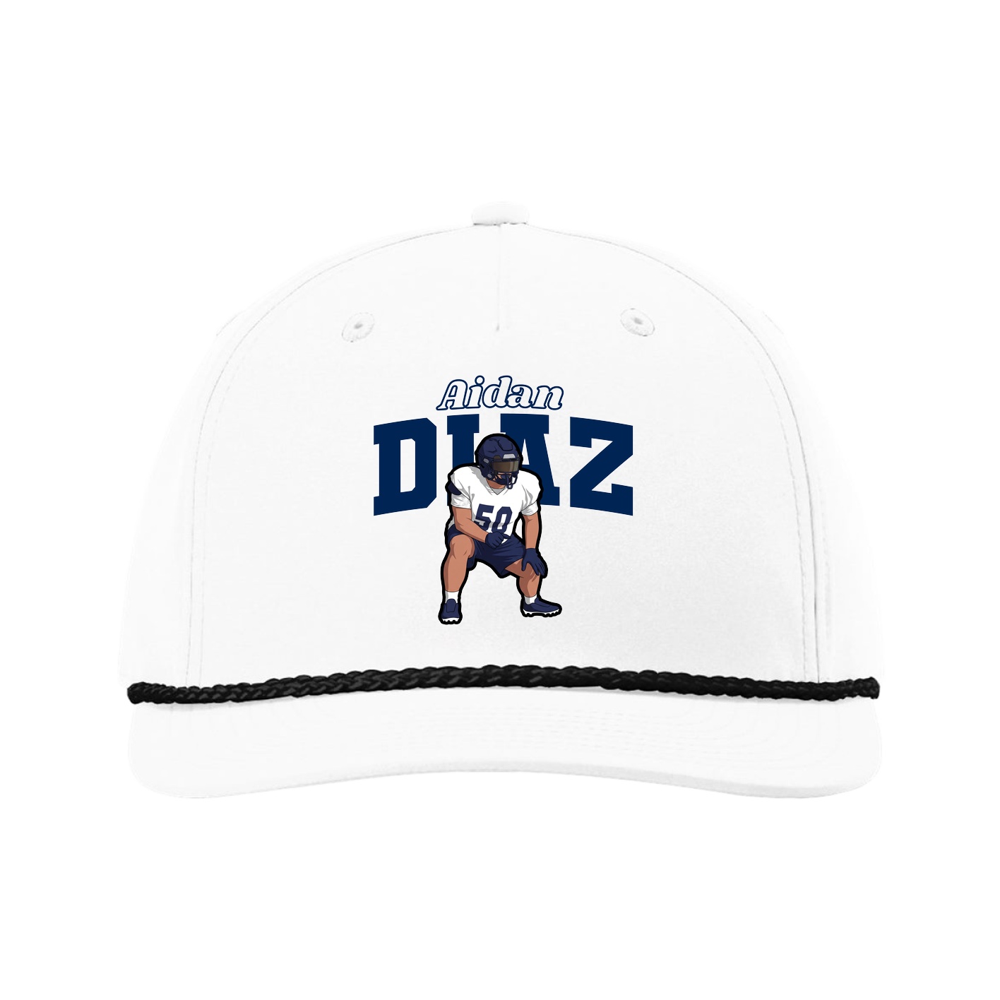 Five-Panel Classic Rope Cap — Name Arch in White