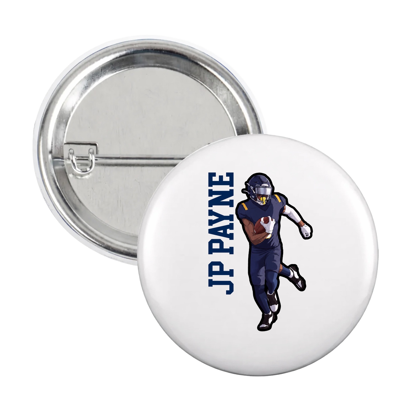 Game Day Button — Name Vertical in White