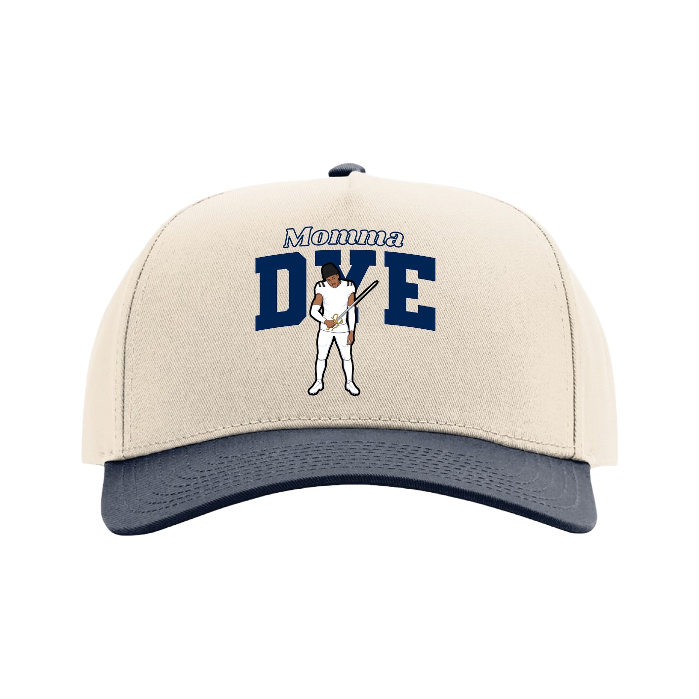 Full Fabric Five-Panel Champ Cap — Mothers Day Block in Cream/Navy