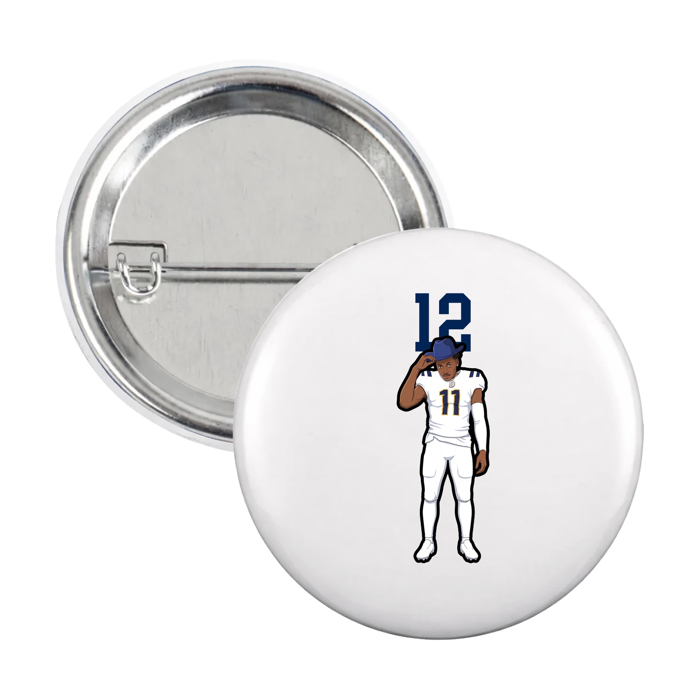 Game Day Button — Number Top in White