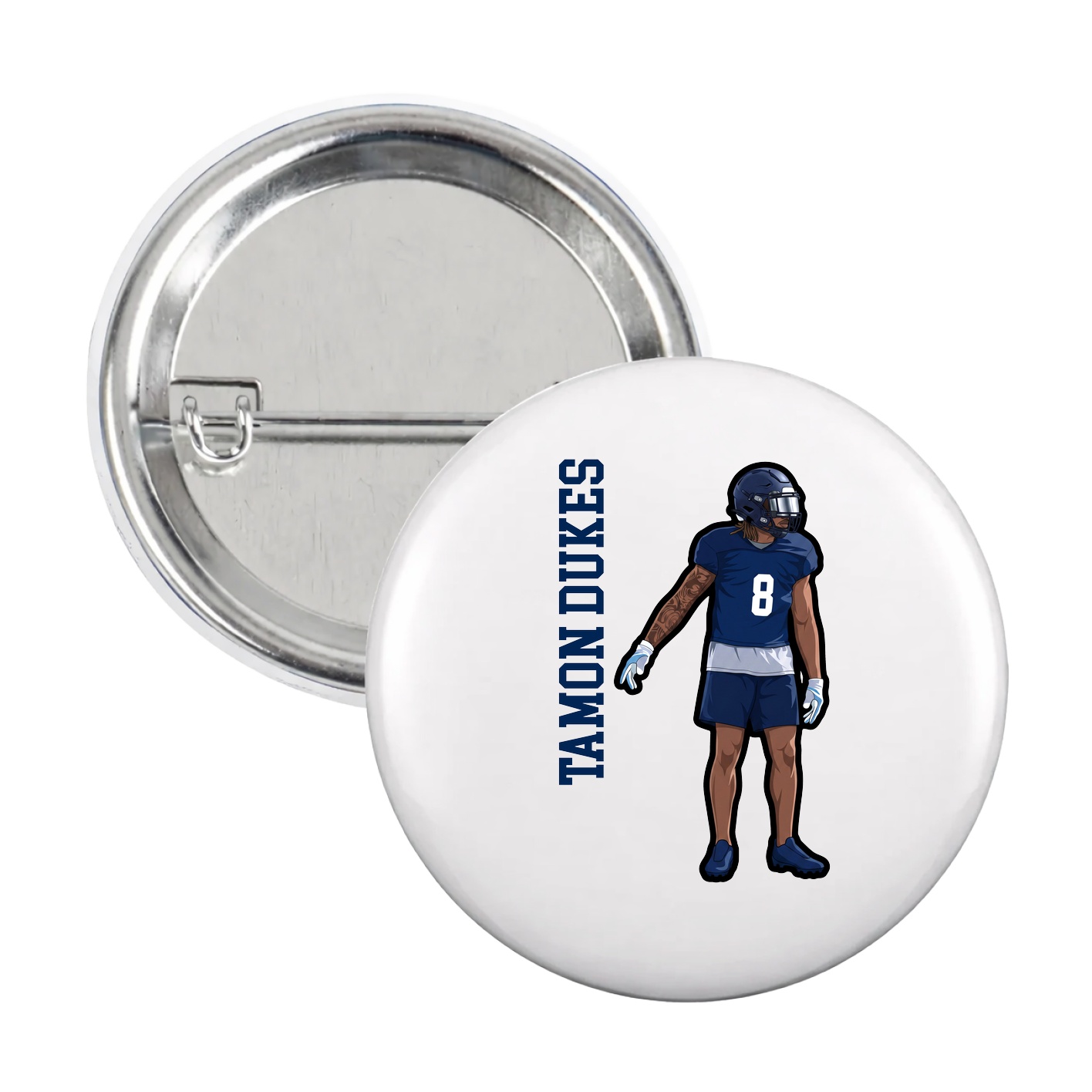 Game Day Button — Name Vertical in White