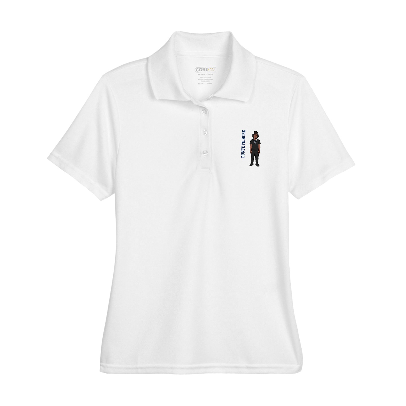 Womens Performance Polo — Name Vertical in White