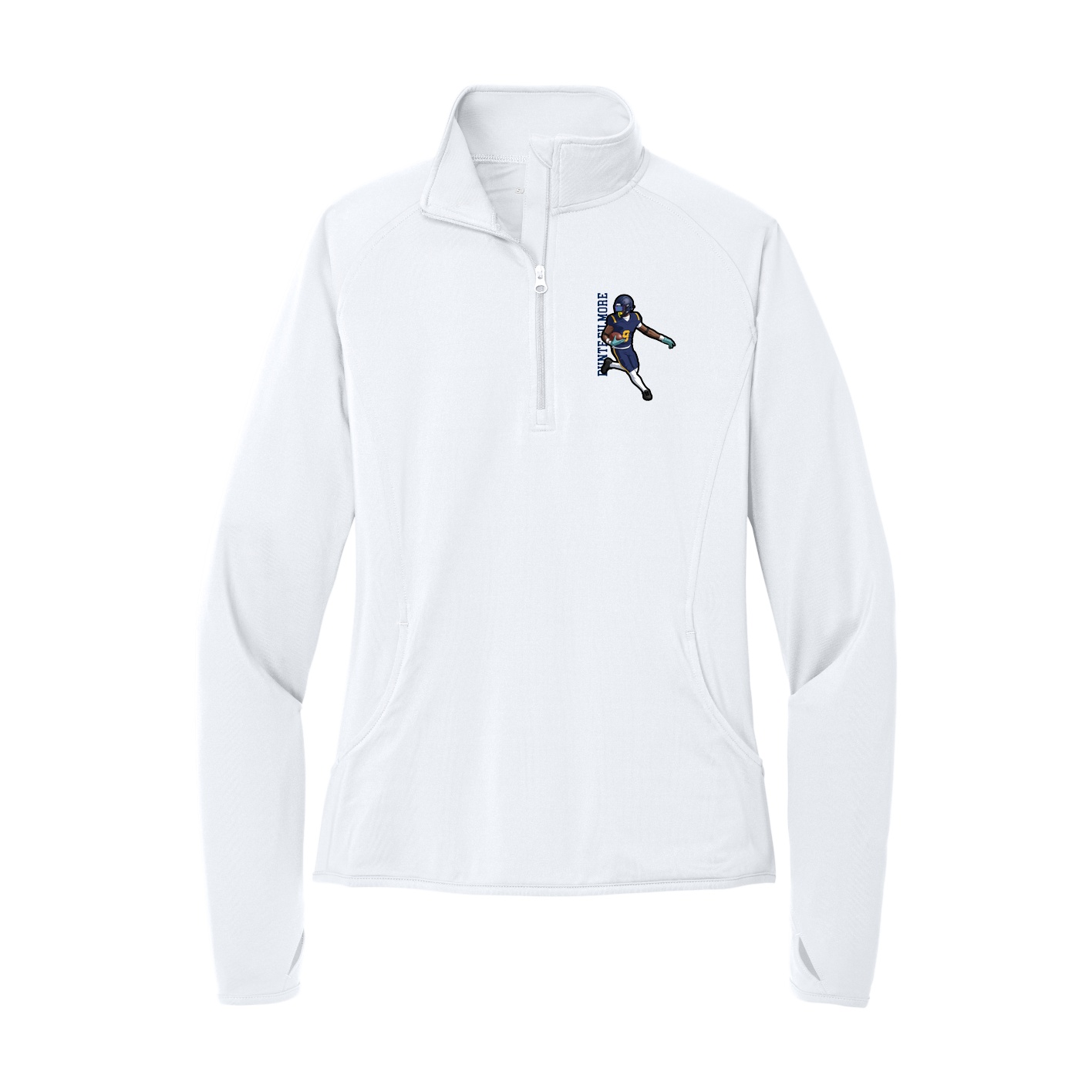 Women's Q-Zip Pullover — Name Vertical in White