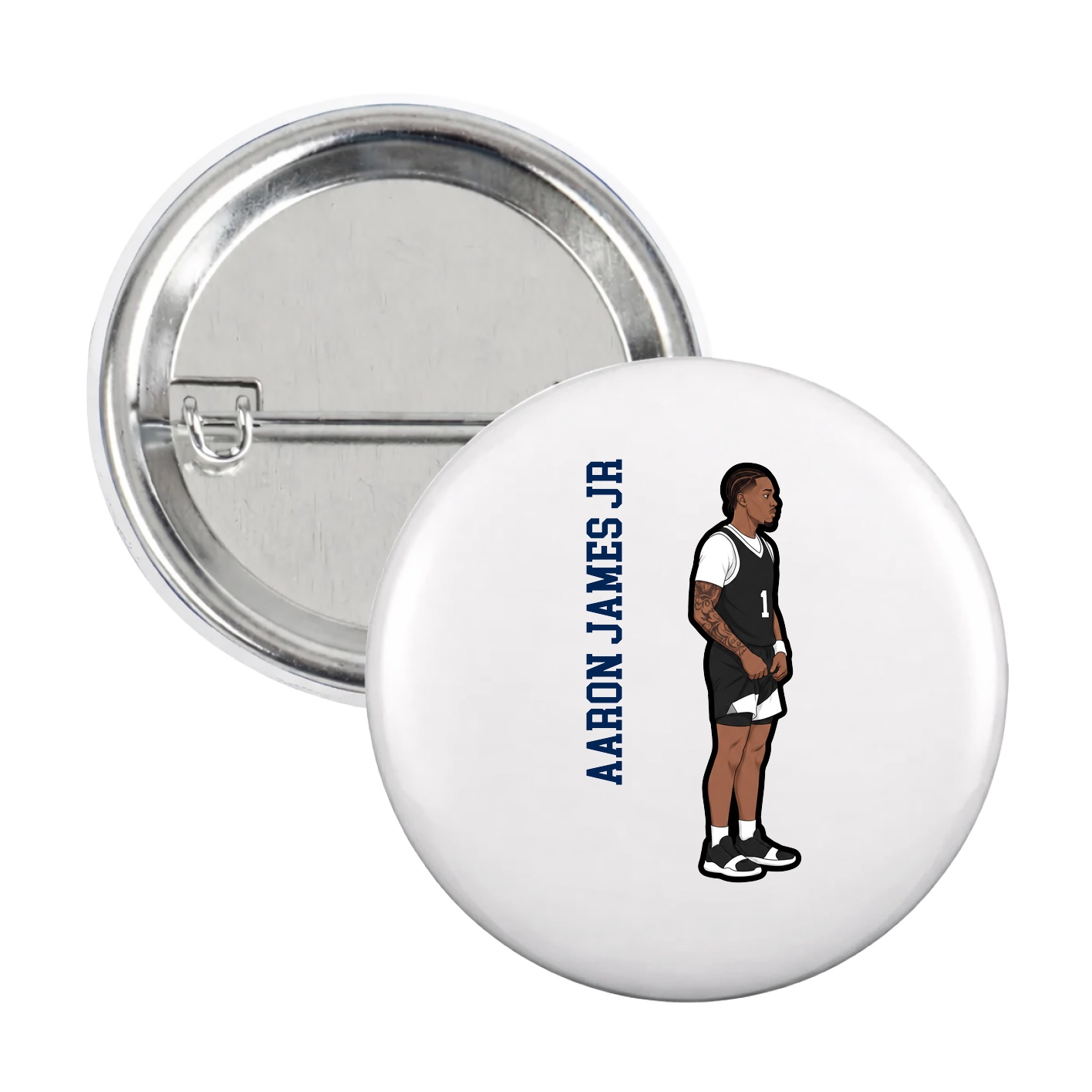 Game Day Button — Name Vertical in White