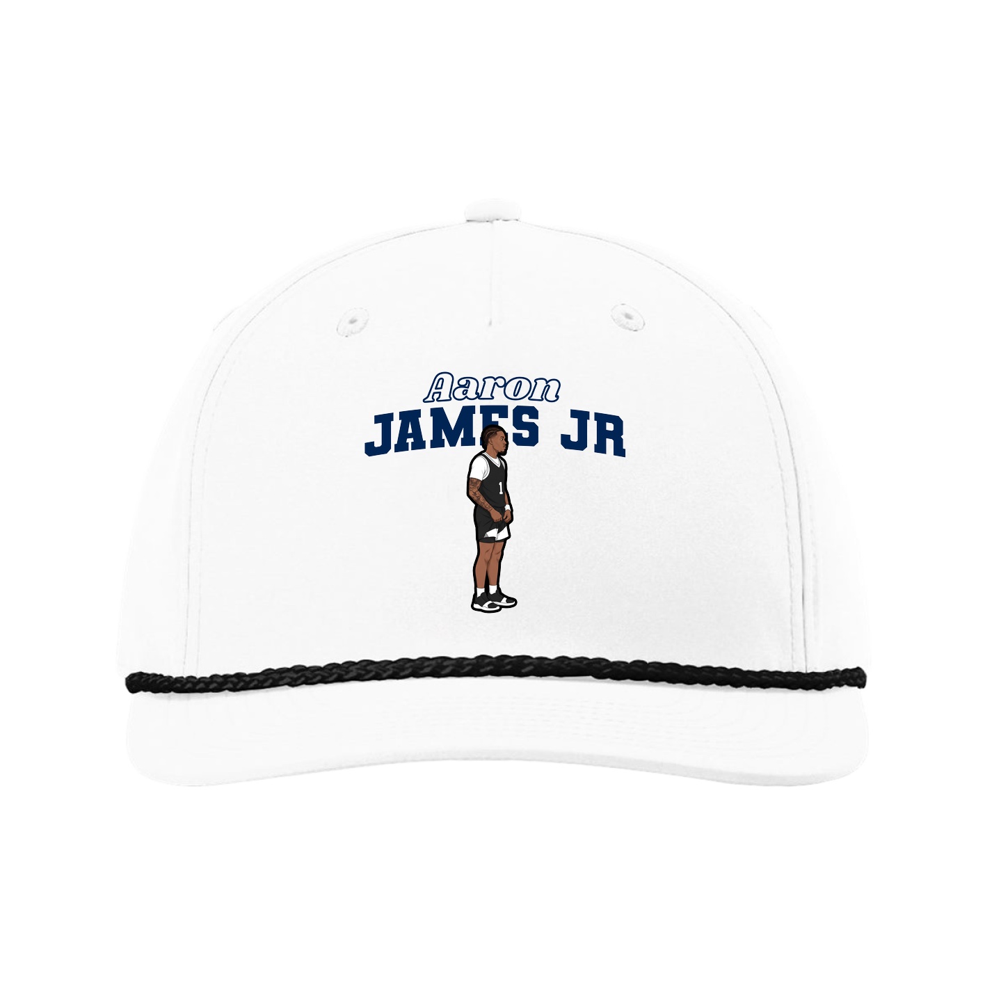 Five-Panel Classic Rope Cap — Name Arch in White