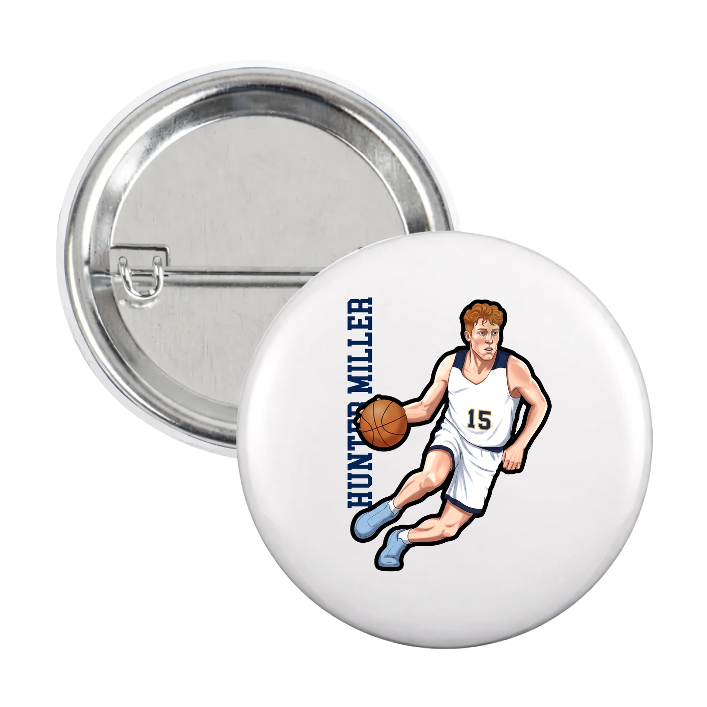 Game Day Button — Name Vertical in White