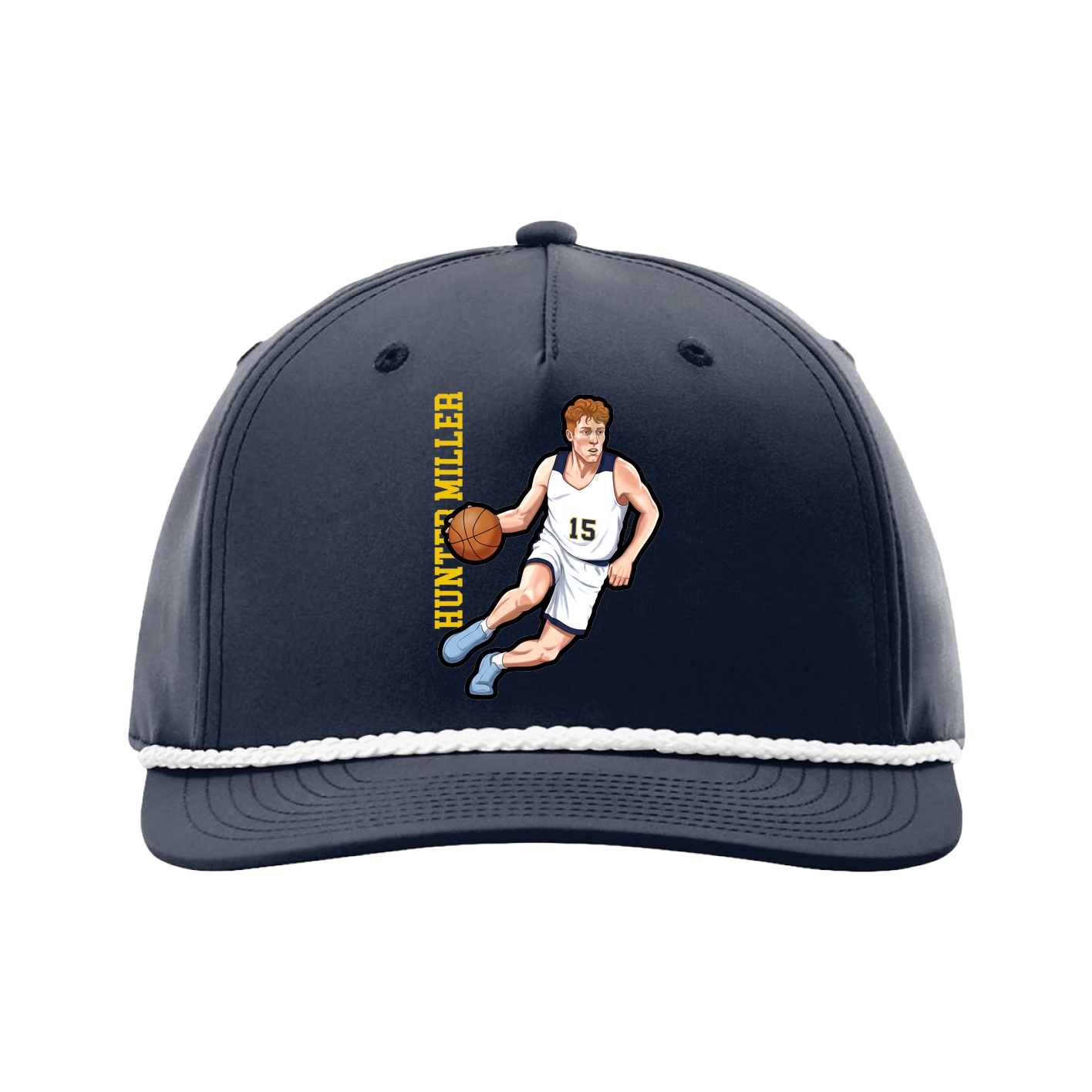 Five-Panel Classic Rope Cap — Name Vertical in Navy