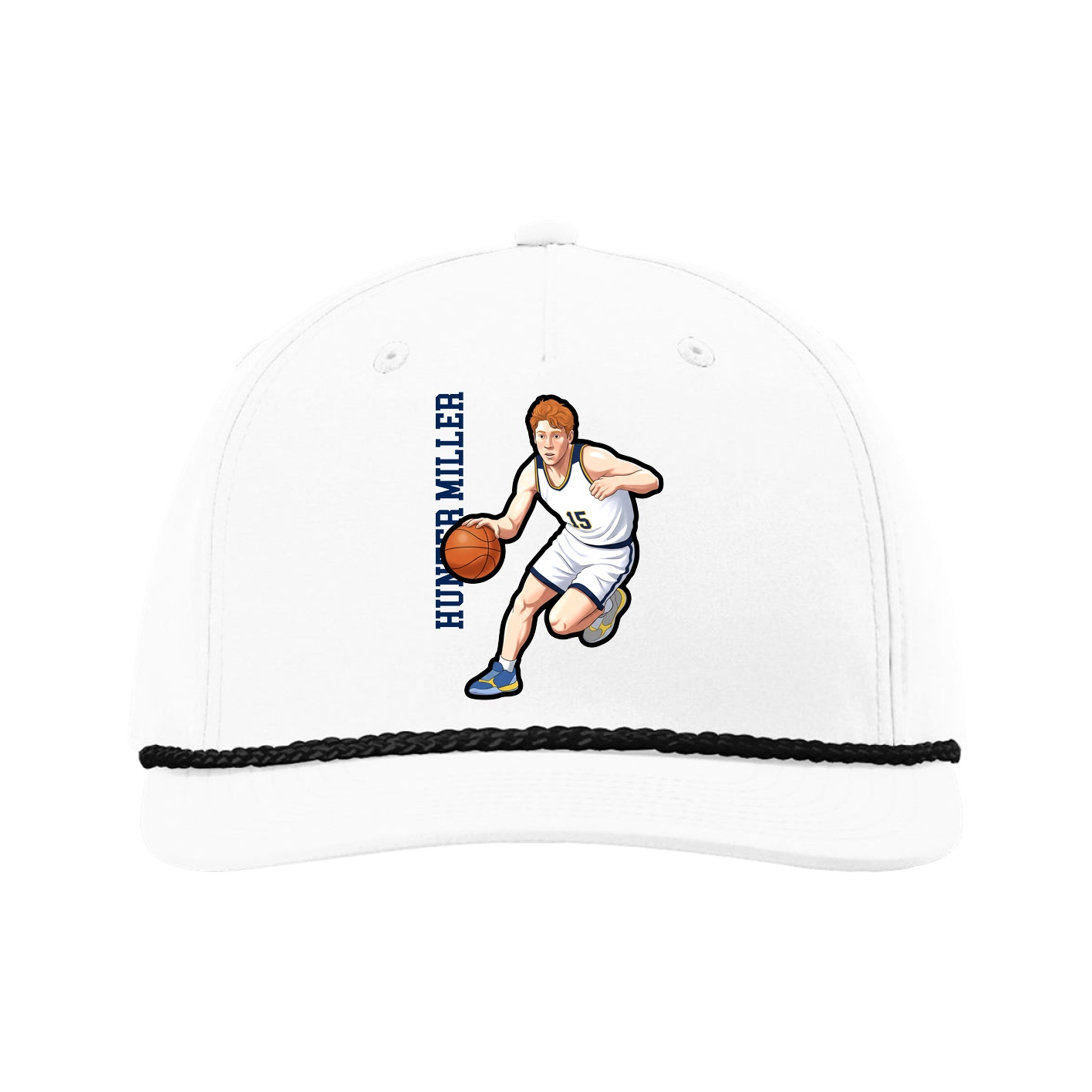 Five-Panel Classic Rope Cap — Name Vertical in White