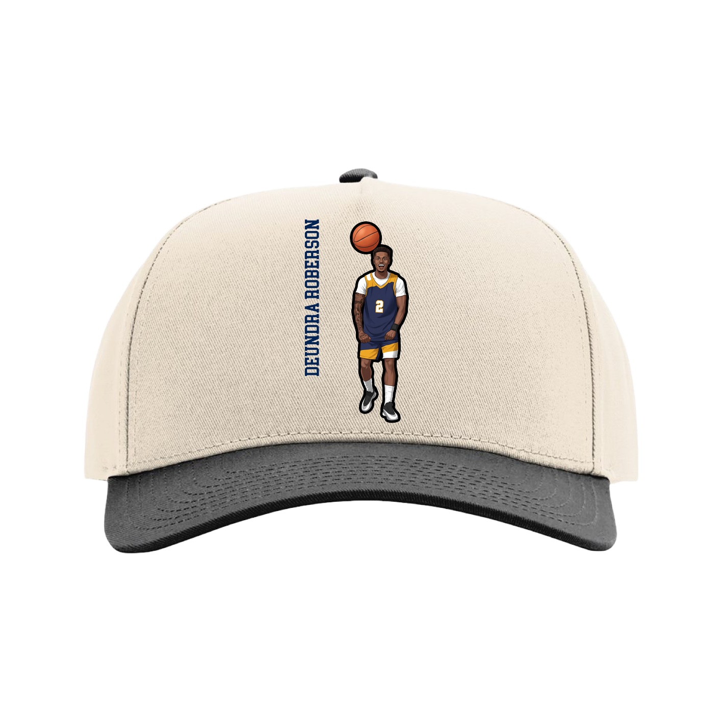 Full Fabric Five-Panel Champ Cap — Name Vertical in Cream/Black