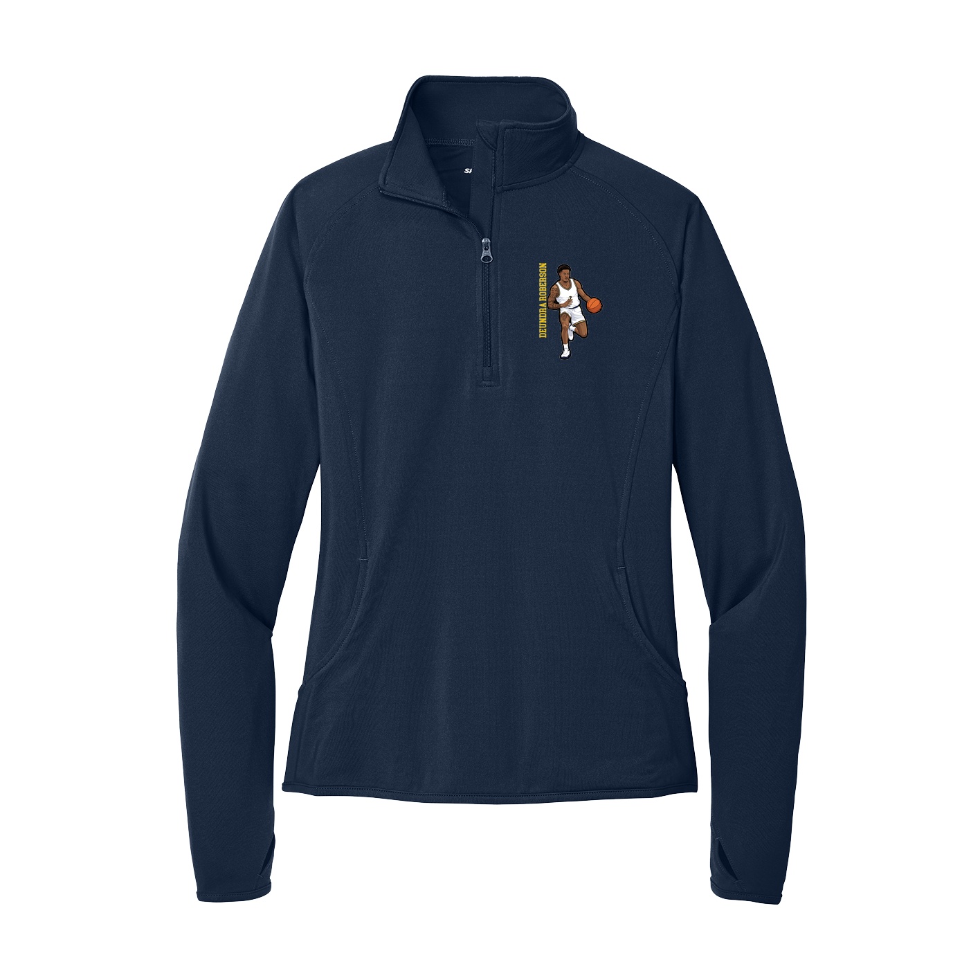 Women's Q-Zip Pullover — Name Vertical in Navy
