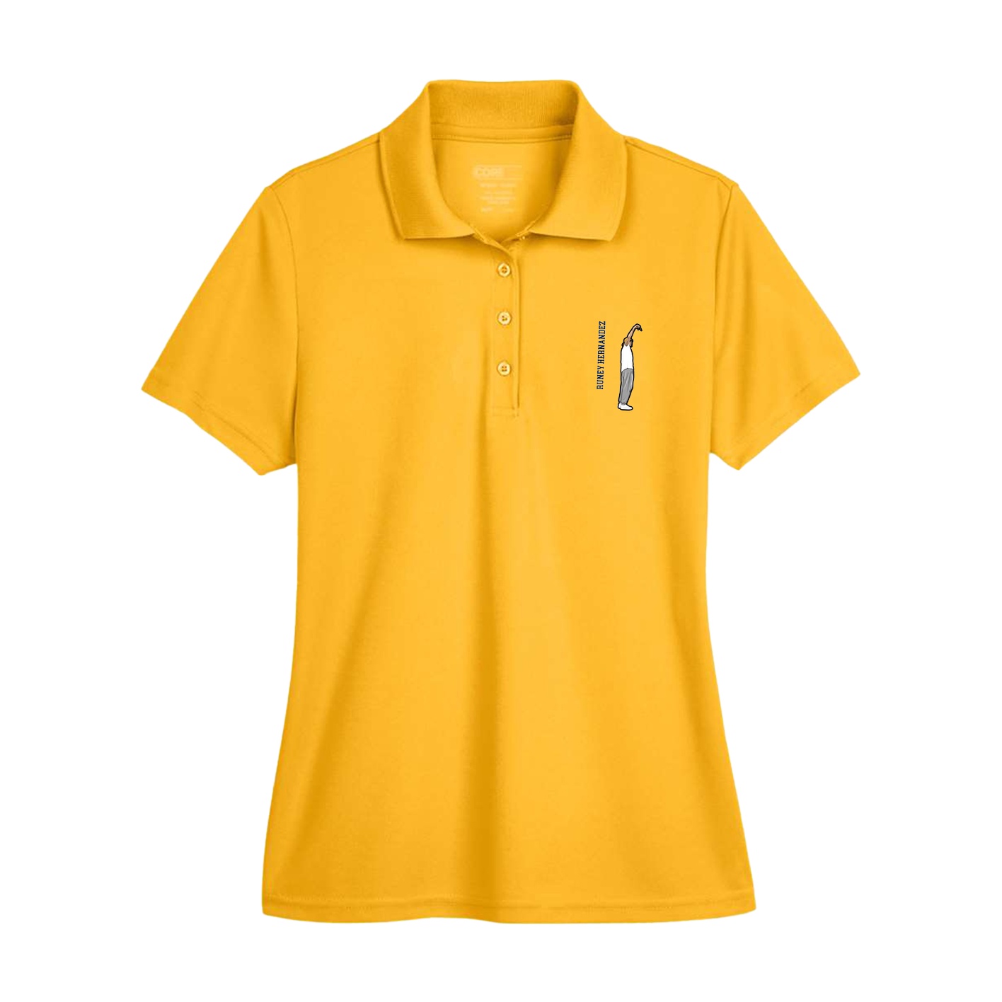 Womens Performance Polo — Name Vertical in Gold