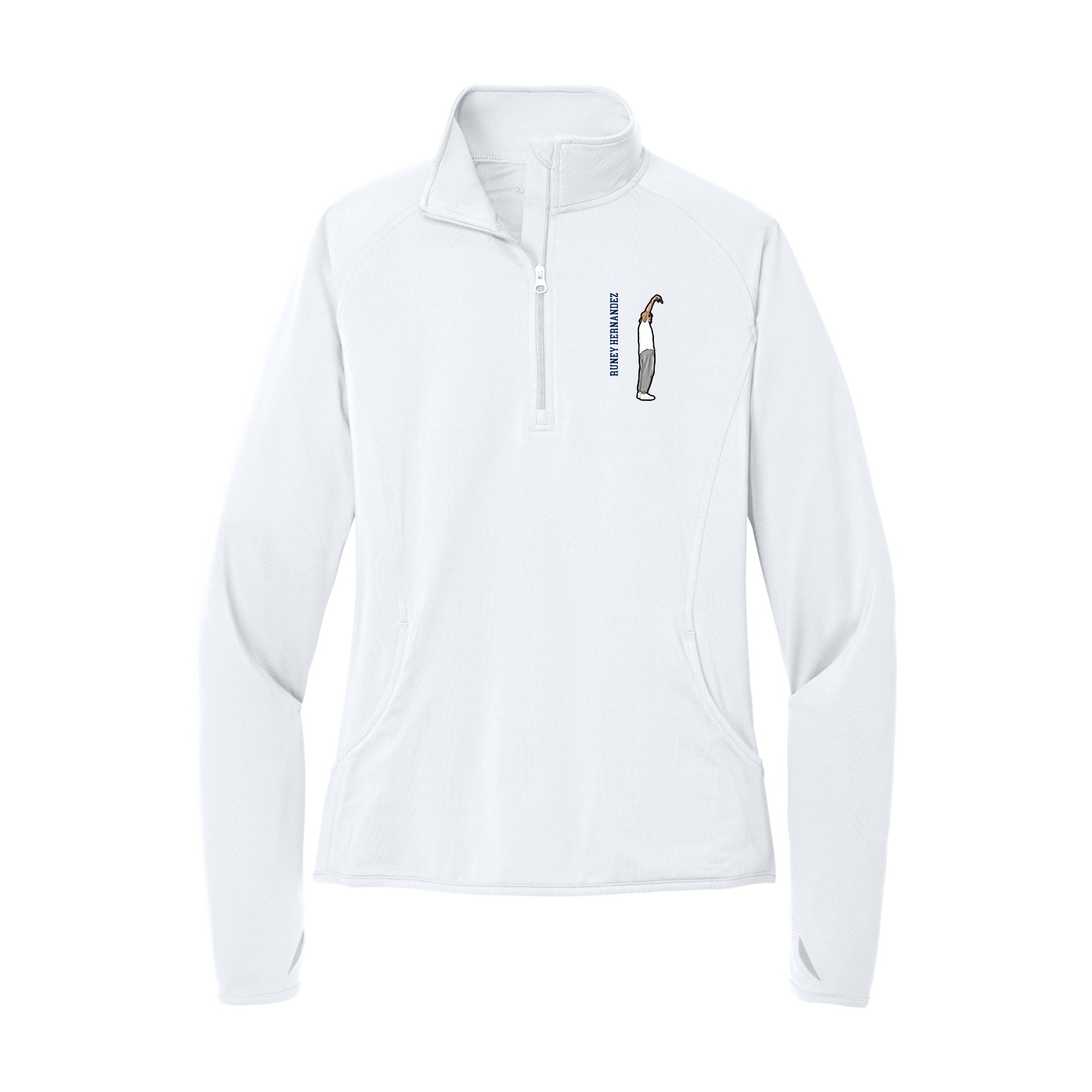 Women's Q-Zip Pullover — Name Vertical in White