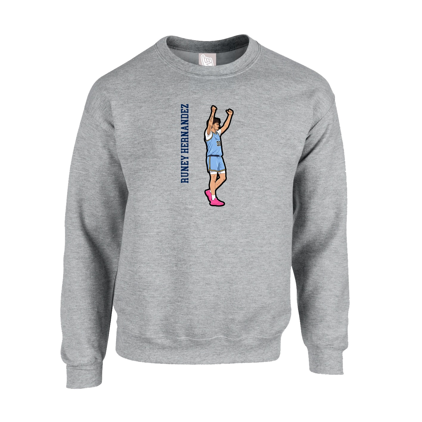 Fleece Crew — Name Vertical in Grey