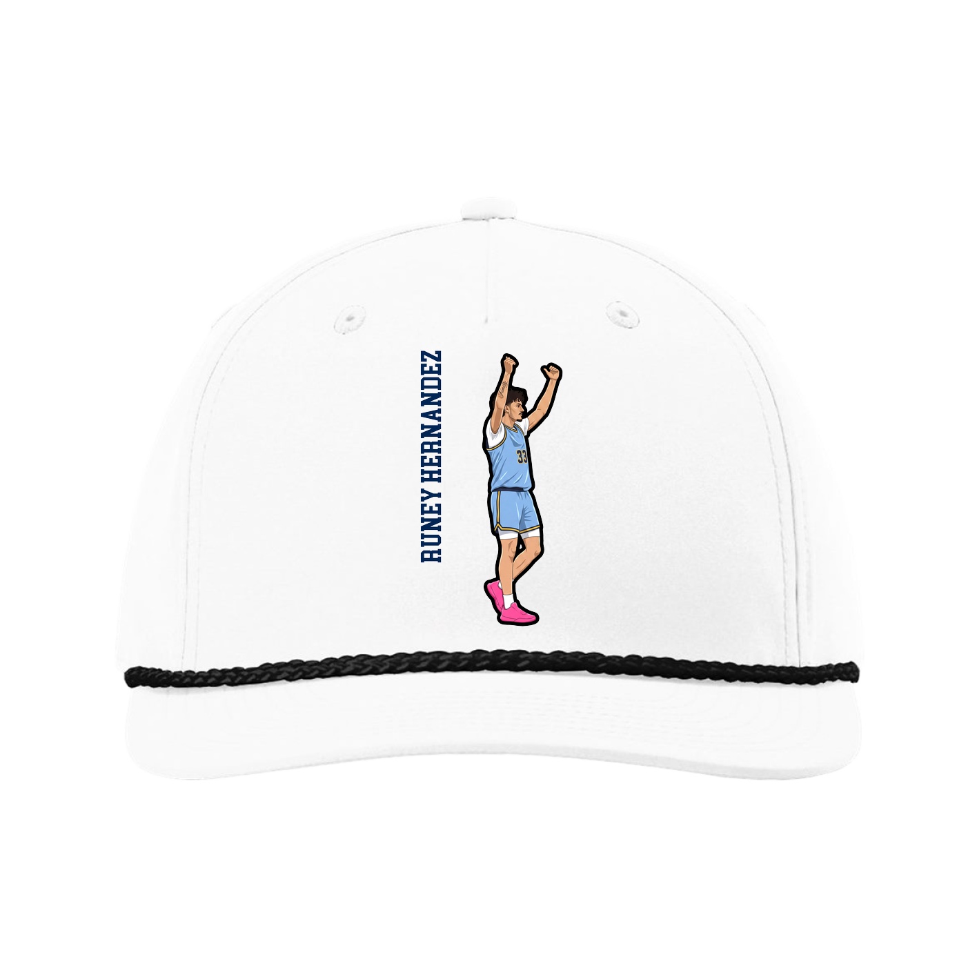 Five-Panel Classic Rope Cap — Name Vertical in White