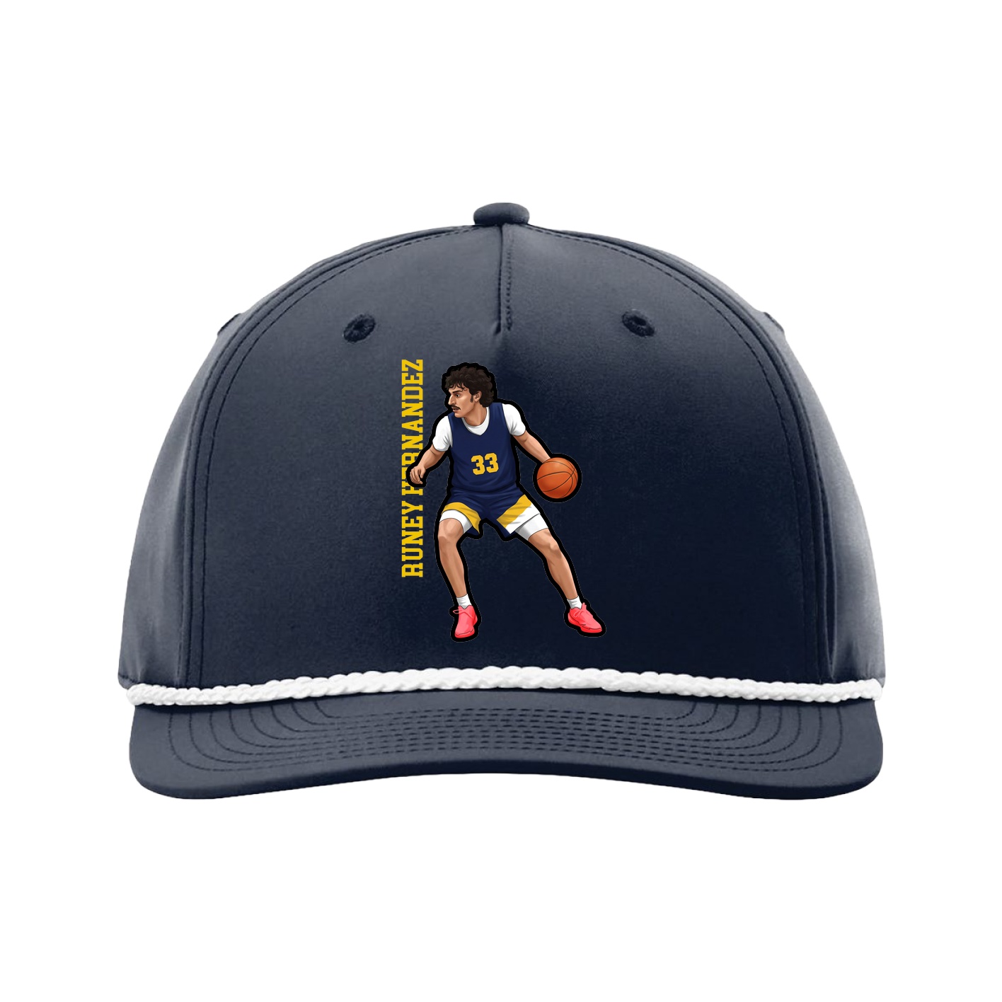 Five-Panel Classic Rope Cap — Name Vertical in Navy