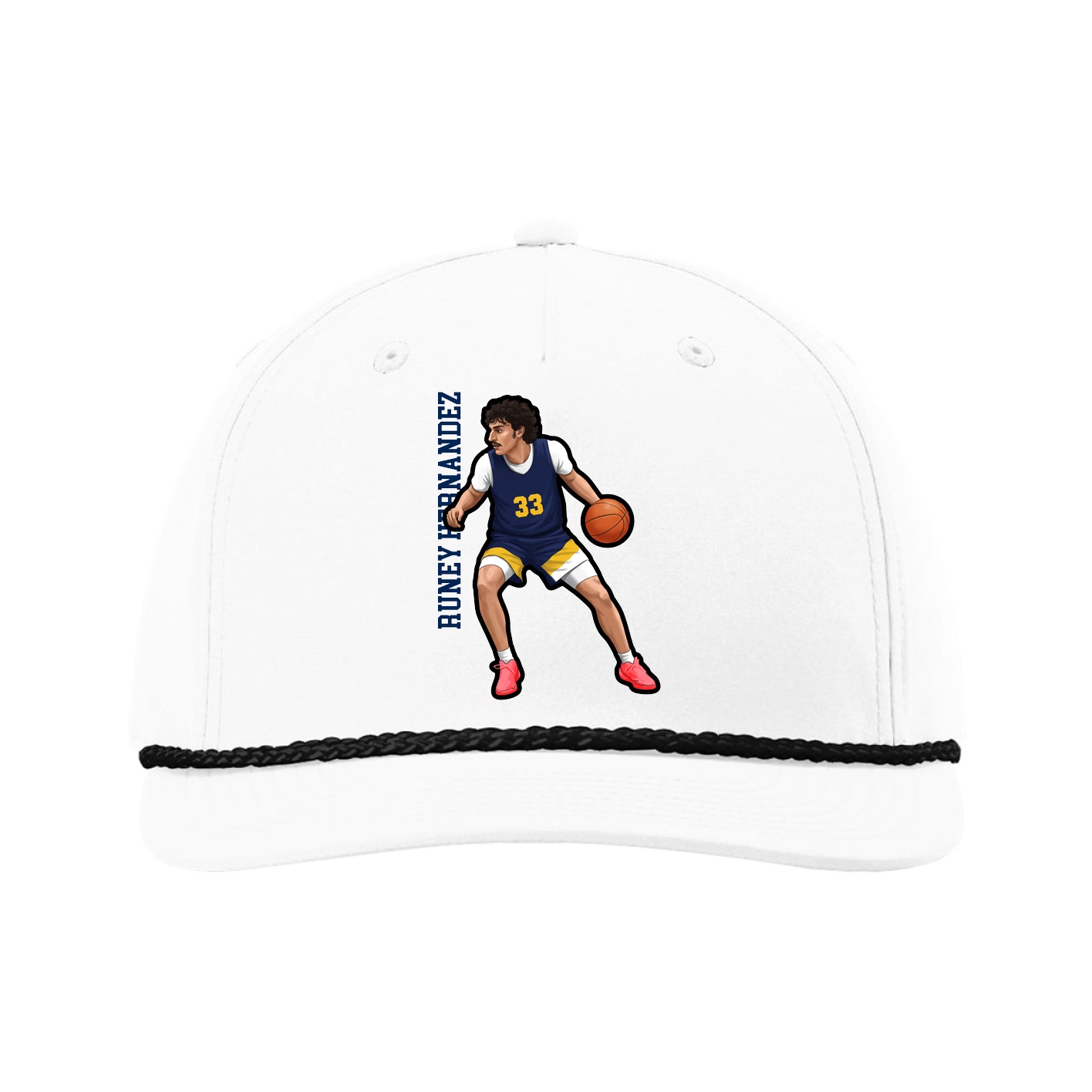 Five-Panel Classic Rope Cap — Name Vertical in White