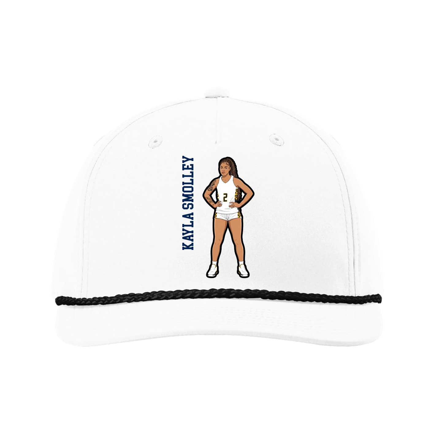 Five-Panel Classic Rope Cap — Name Vertical in White