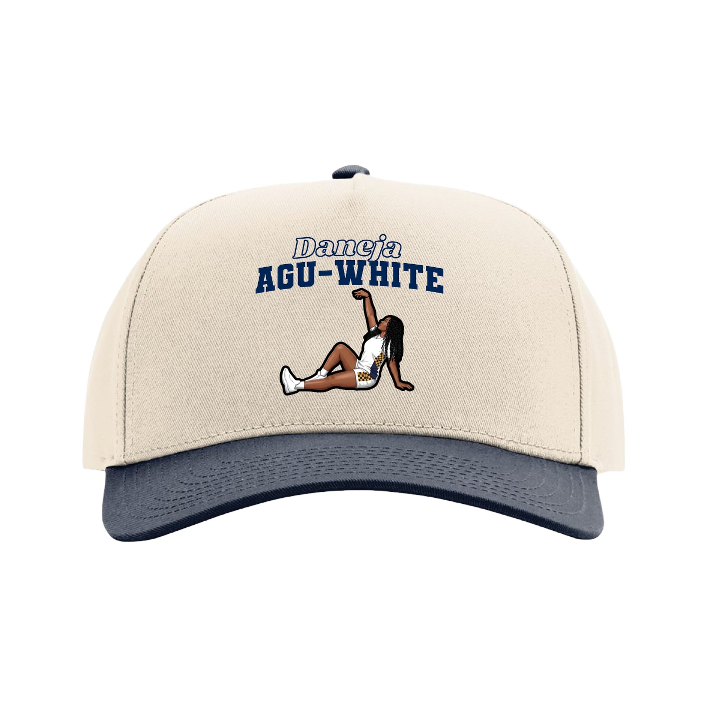 Full Fabric Five-Panel Champ Cap — Name Arch in Cream/Navy