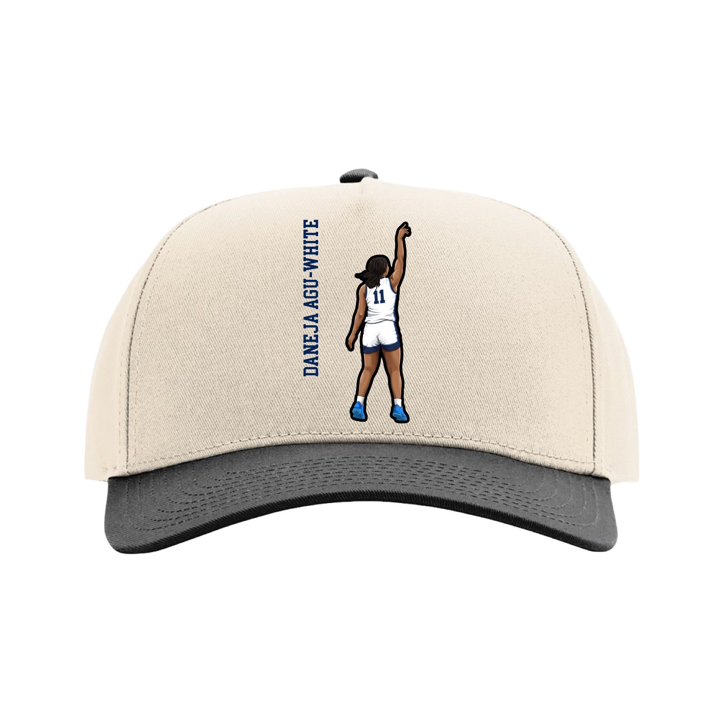 Full Fabric Five-Panel Champ Cap — Name Vertical in Cream/Black