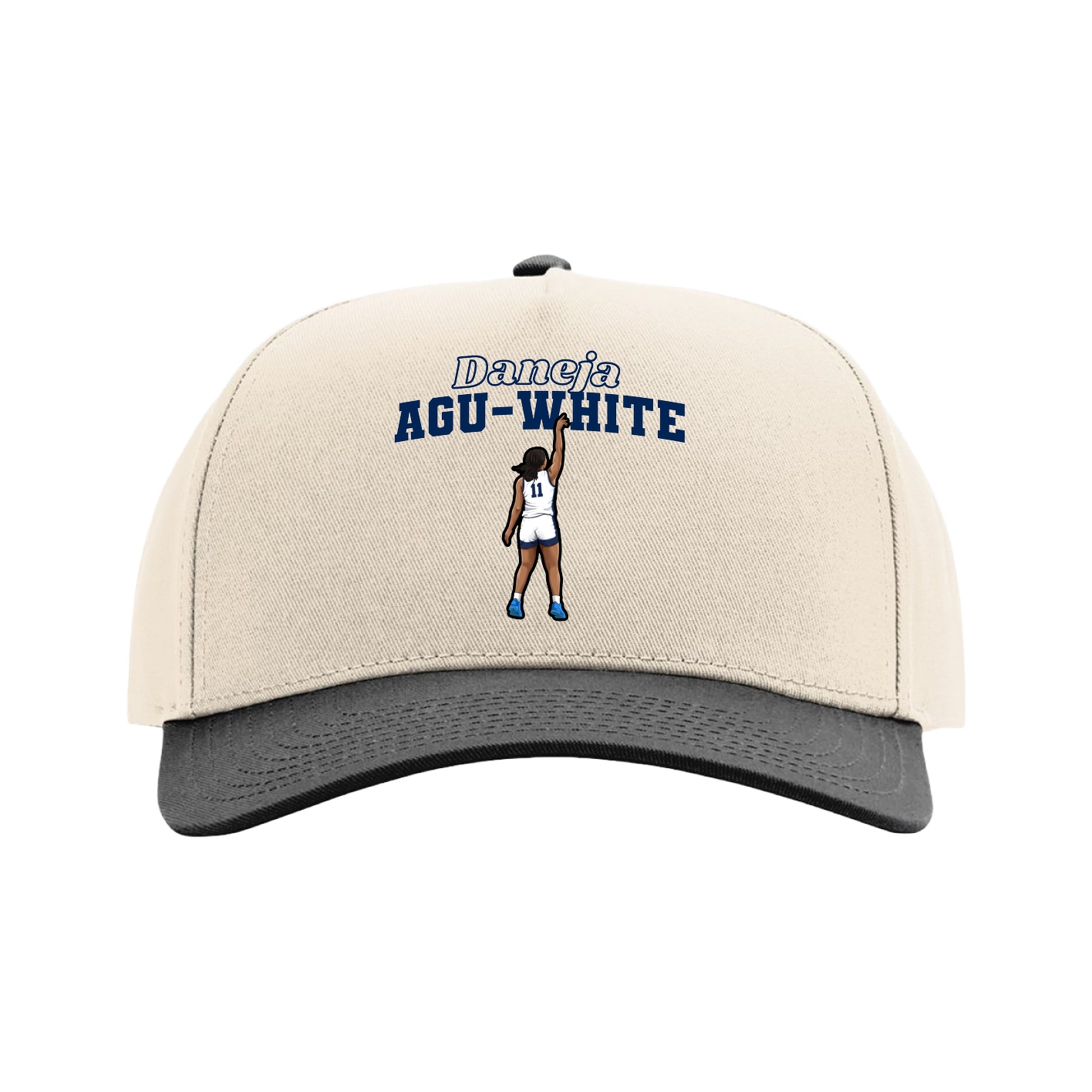 Full Fabric Five-Panel Champ Cap — Name Arch in Cream/Black