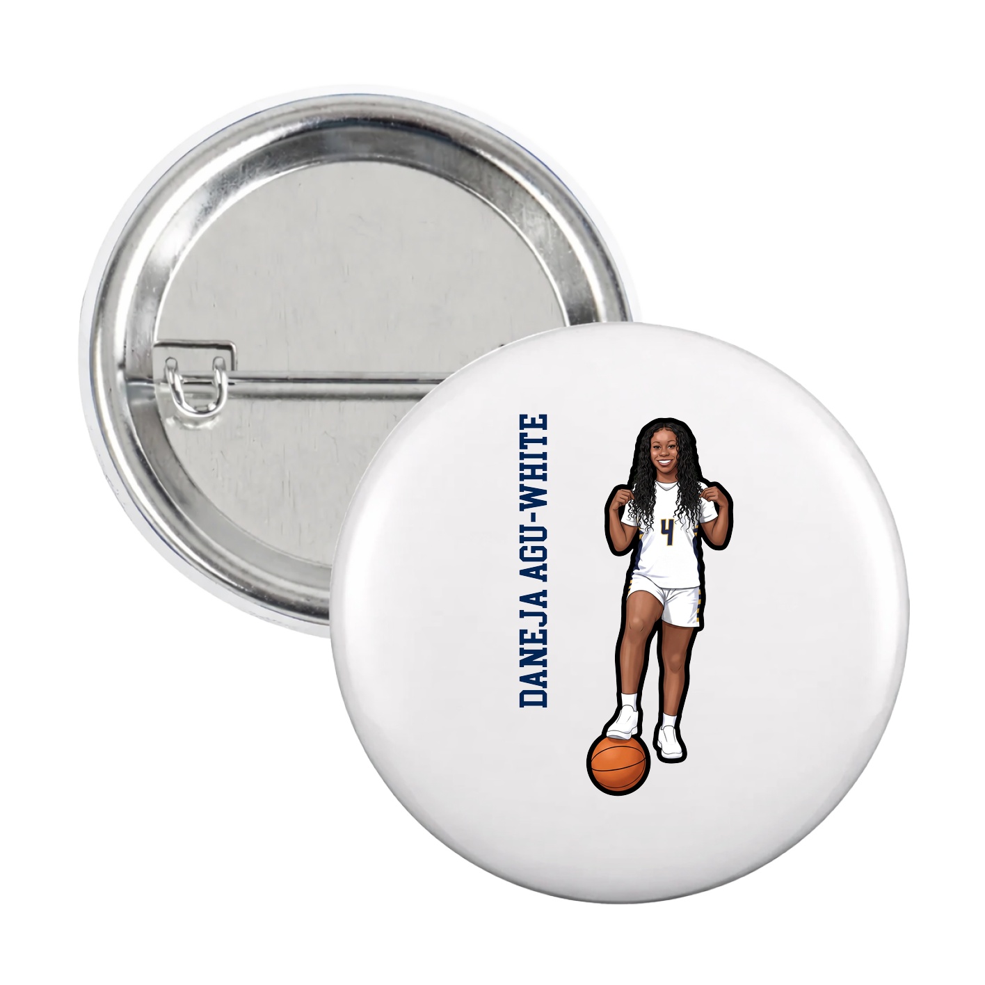 Game Day Button — Name Vertical in White