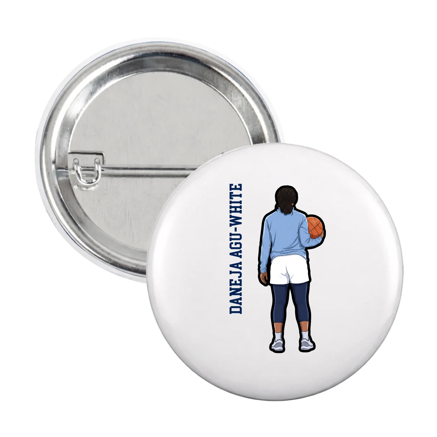 Game Day Button — Name Vertical in White