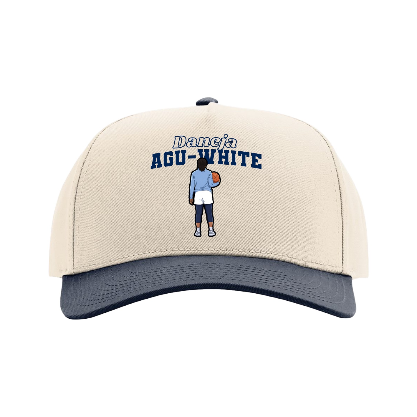 Full Fabric Five-Panel Champ Cap — Name Arch in Cream/Navy