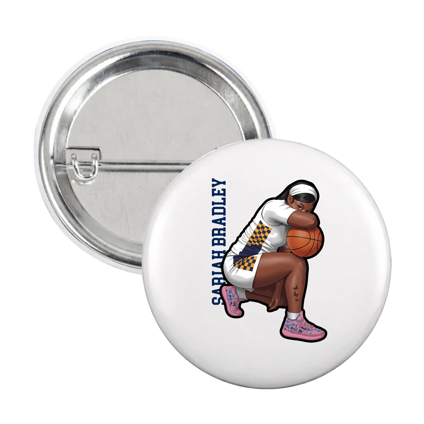 Game Day Button — Name Vertical in White