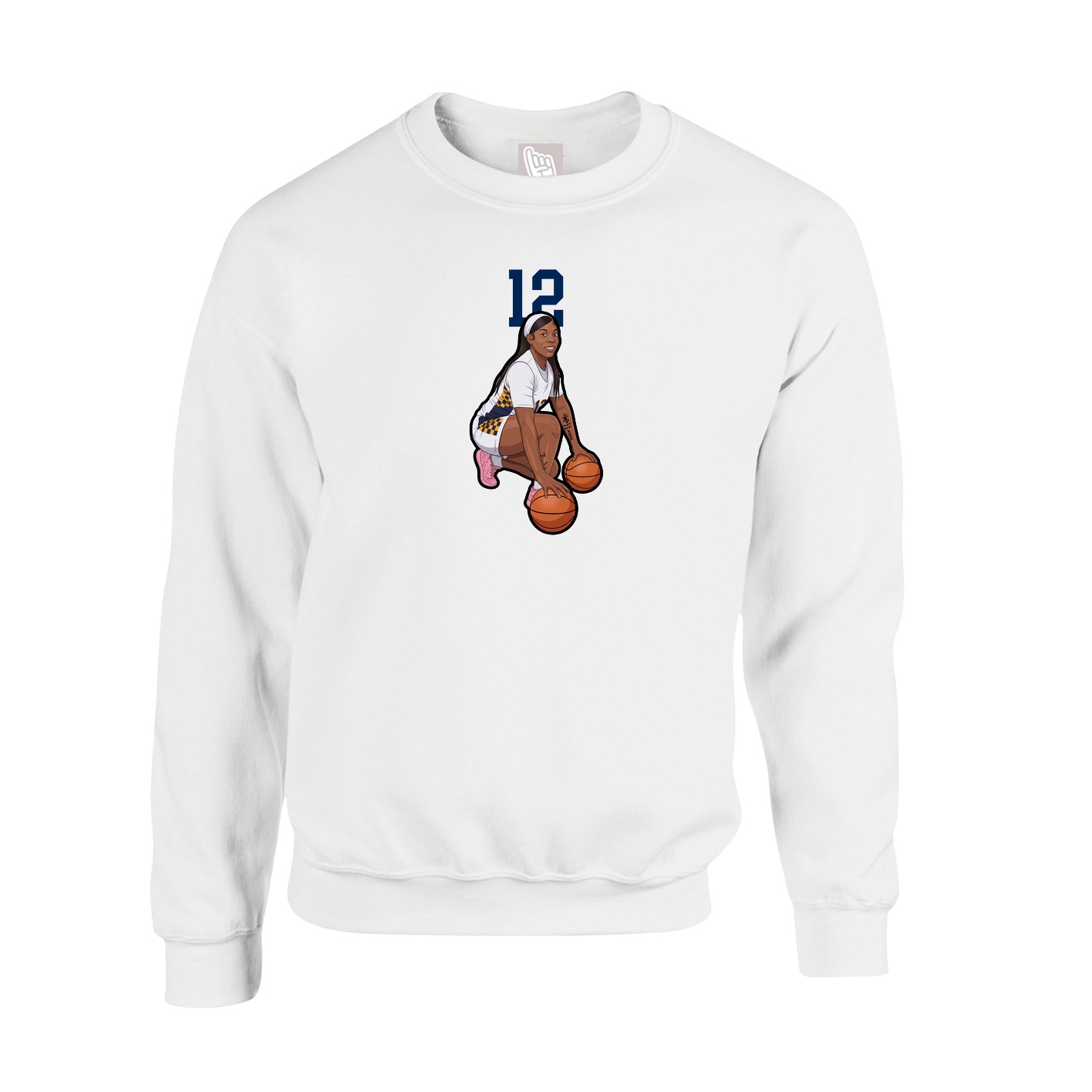 Fleece Crew — Number Top in White