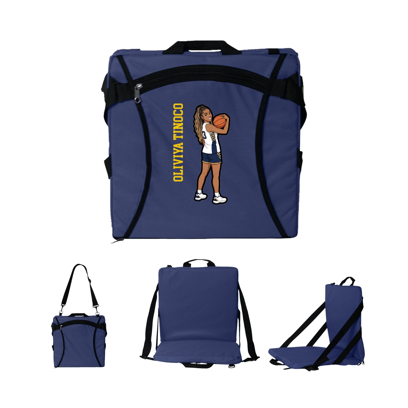 Folding Stadium Seat — Name Vertical in Navy