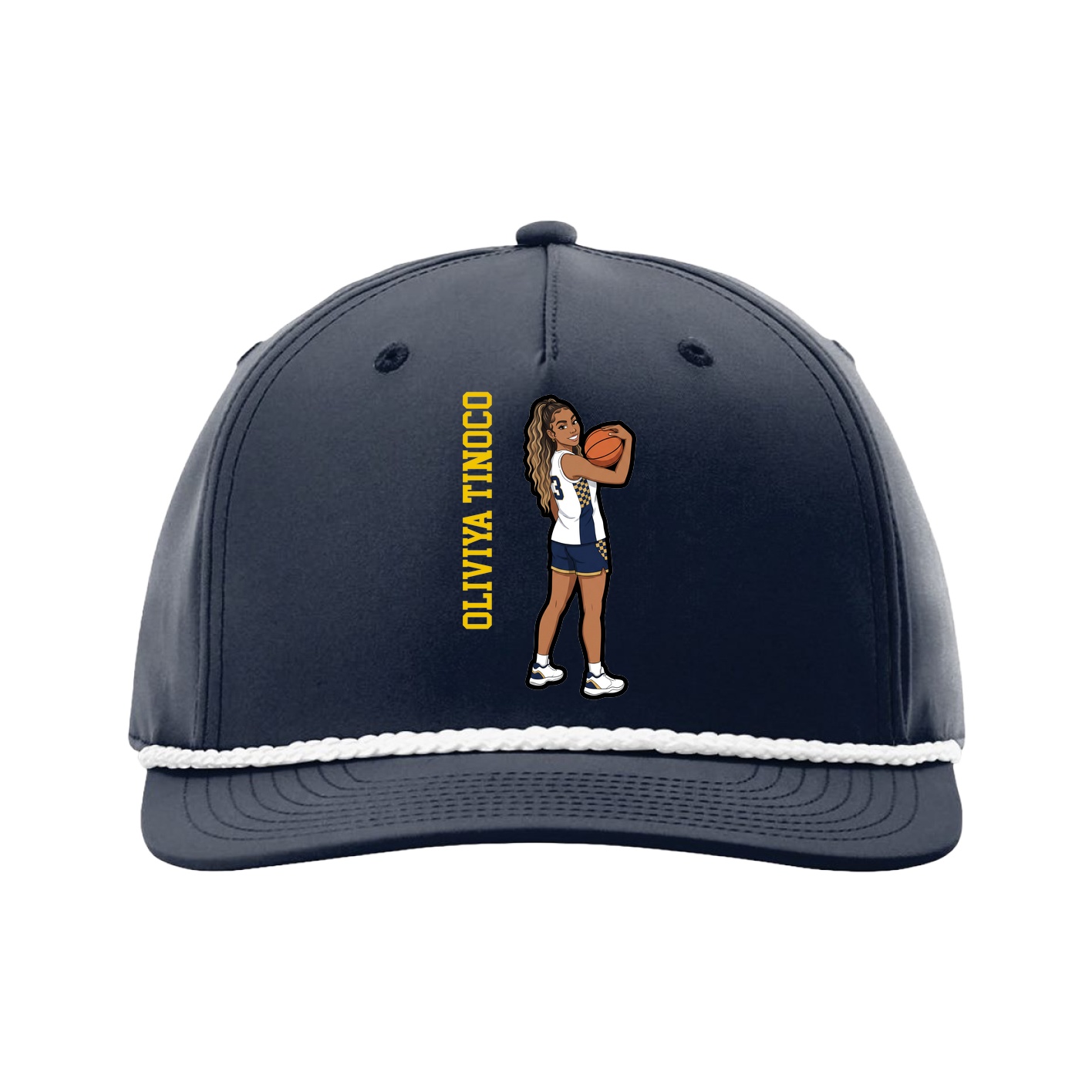 Five-Panel Classic Rope Cap — Name Vertical in Navy