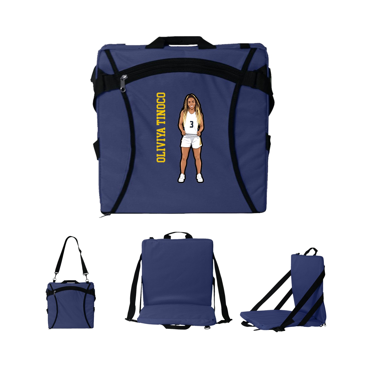 Folding Stadium Seat — Name Vertical in Navy