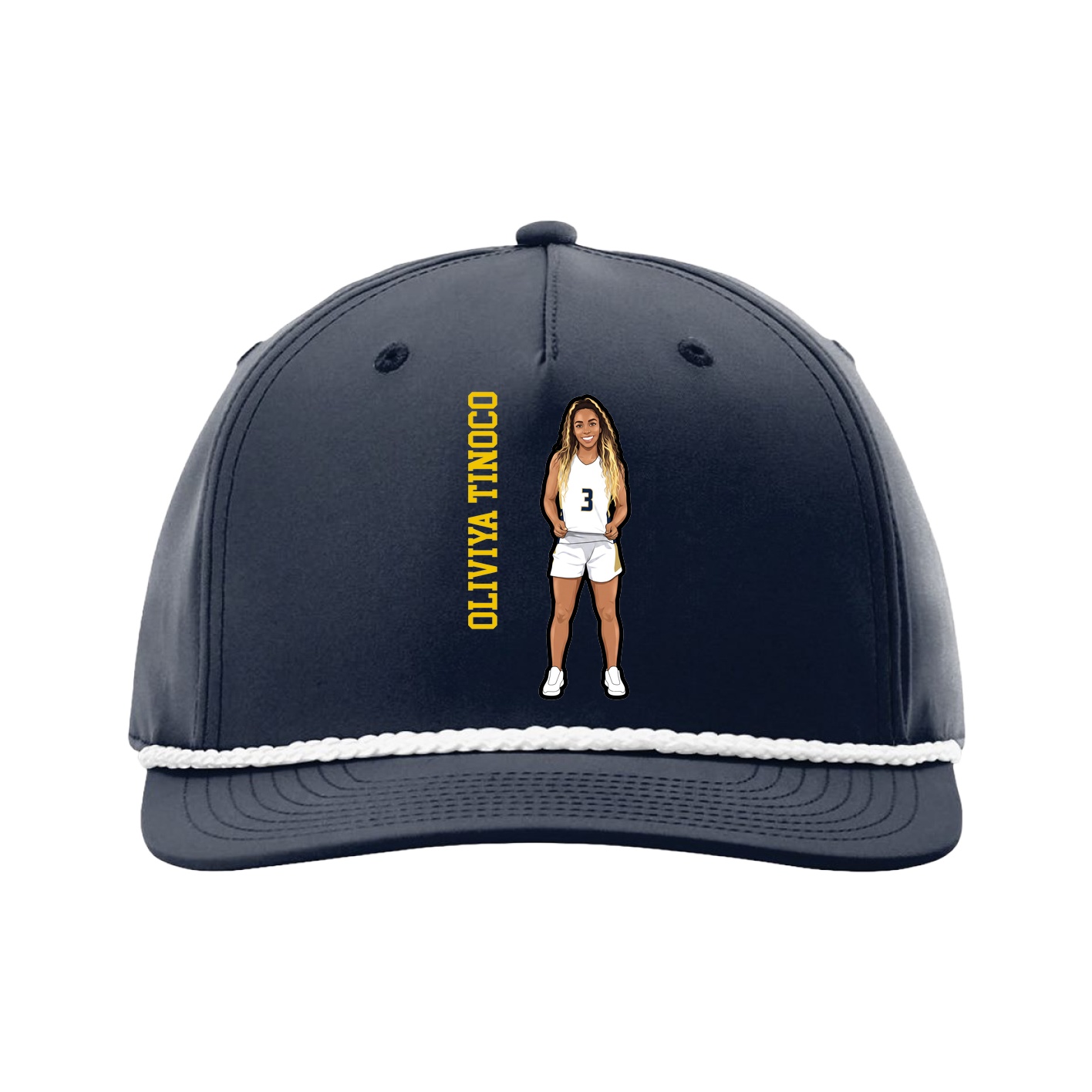 Five-Panel Classic Rope Cap — Name Vertical in Navy