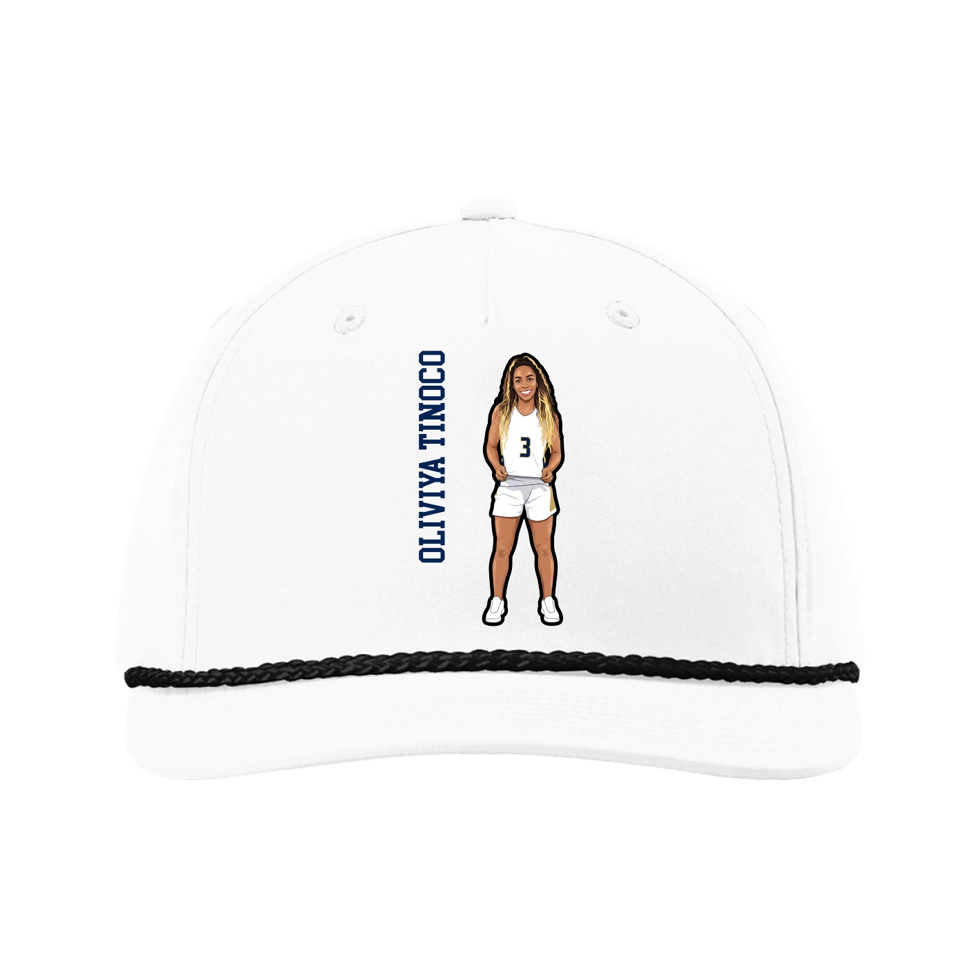 Five-Panel Classic Rope Cap — Name Vertical in White