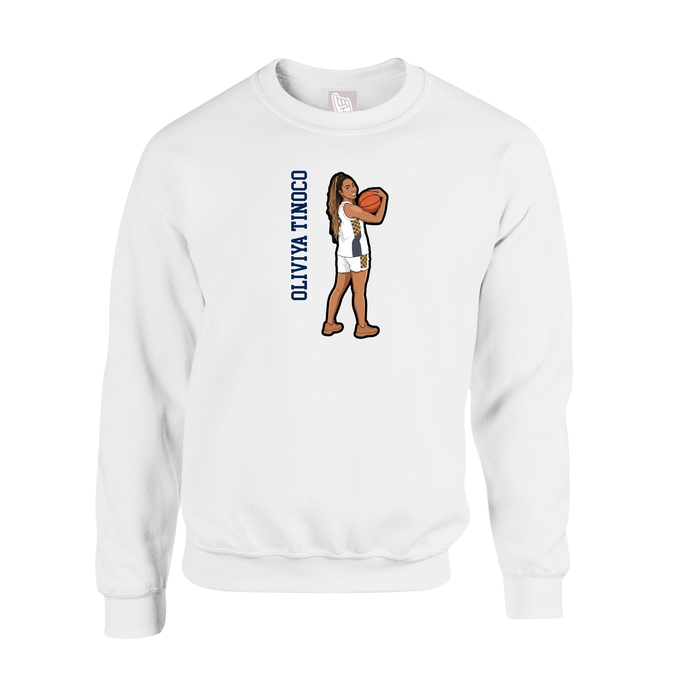 Fleece Crew — Name Vertical in White