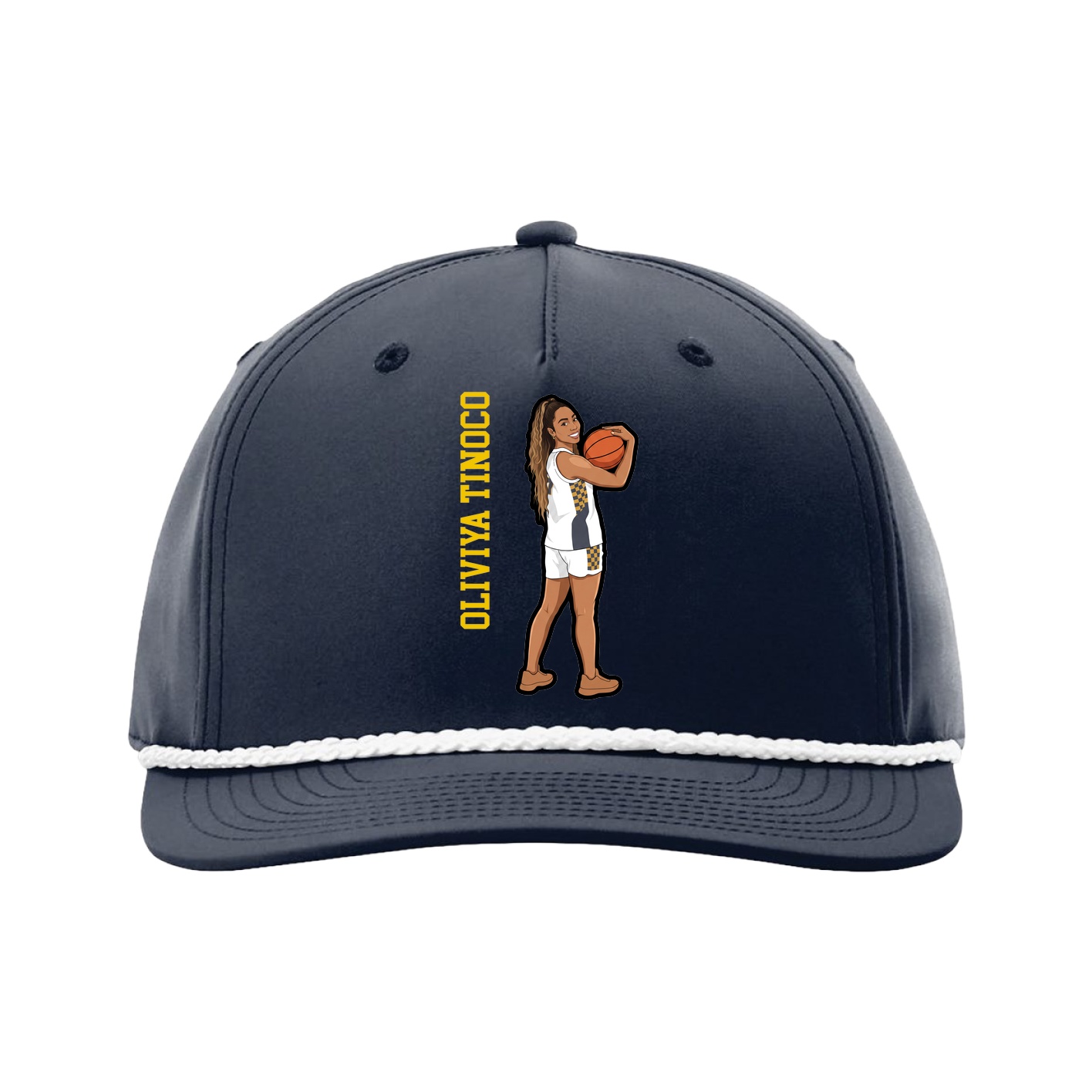 Five-Panel Classic Rope Cap — Name Vertical in Navy