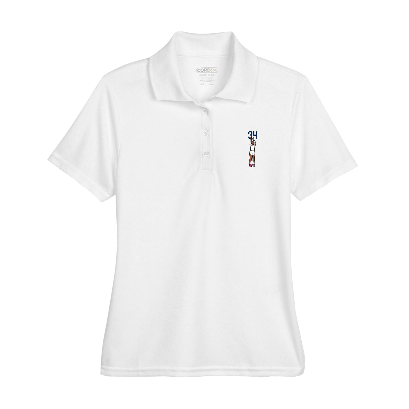 Womens Performance Polo — Number Top in White