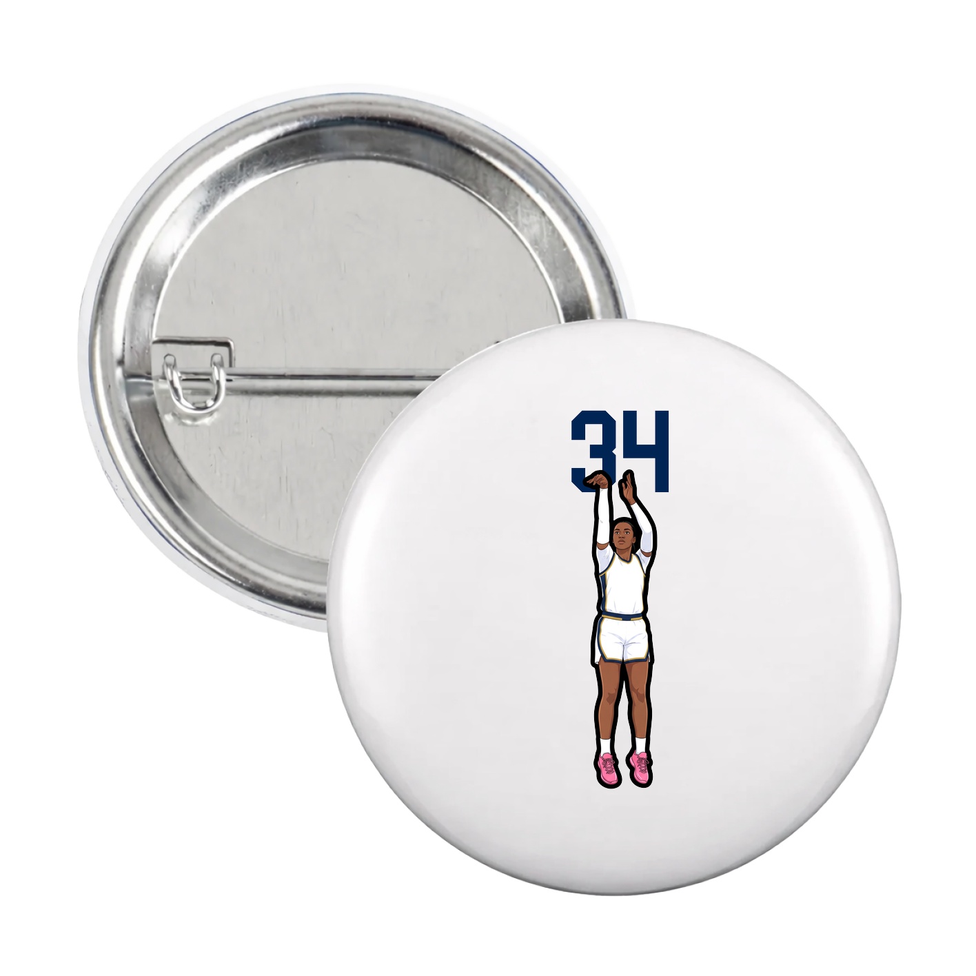 Game Day Button — Number Top in White