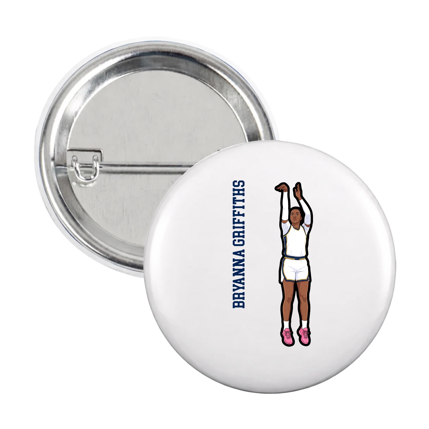 Game Day Button — Name Vertical in White