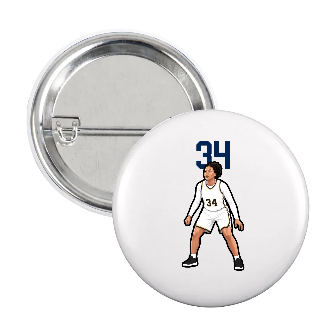 Game Day Button — Number Top in White