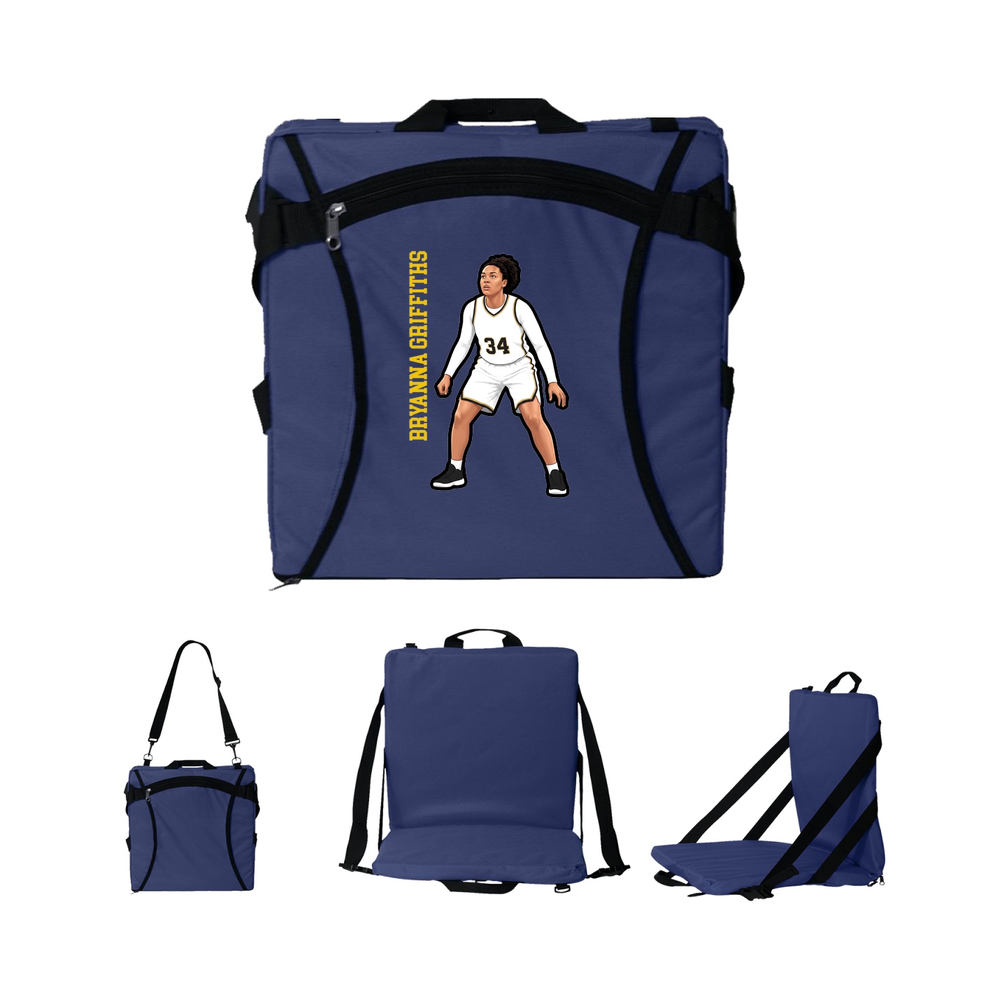 Folding Stadium Seat — Name Vertical in Navy