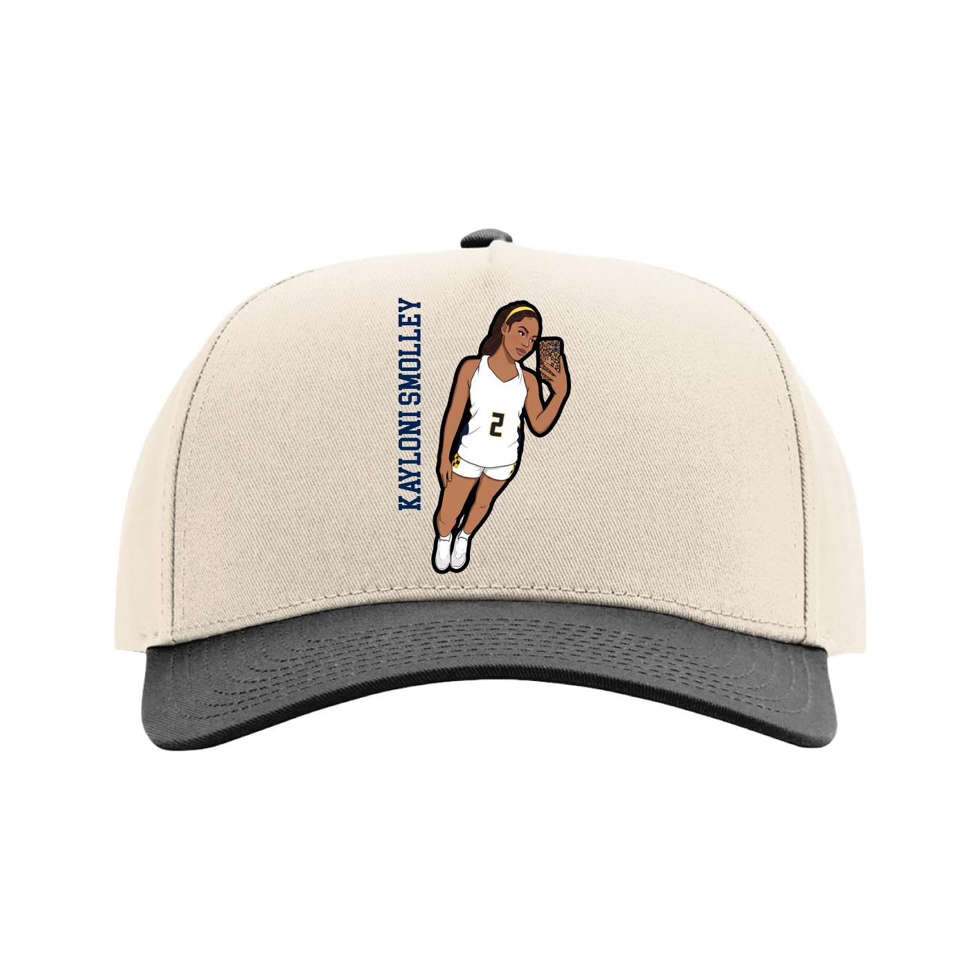 Full Fabric Five-Panel Champ Cap — Name Vertical in Cream/Black